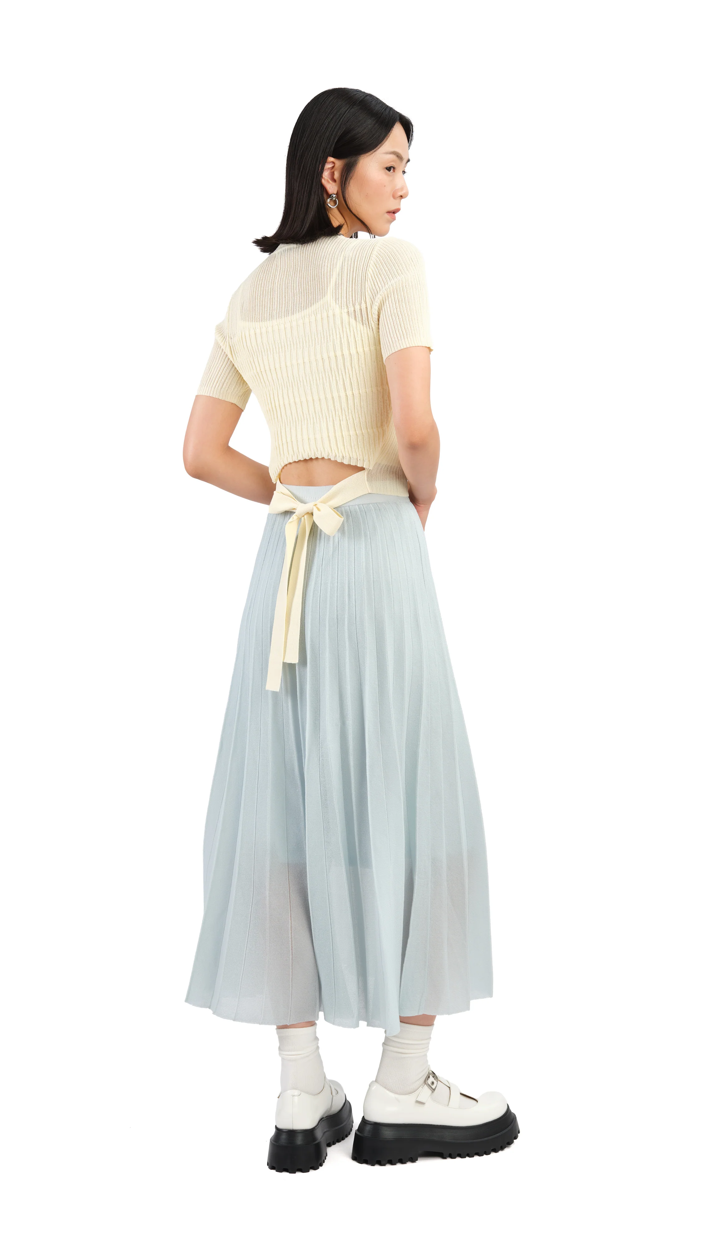 Short Sleeves Tie-Waist Sweater