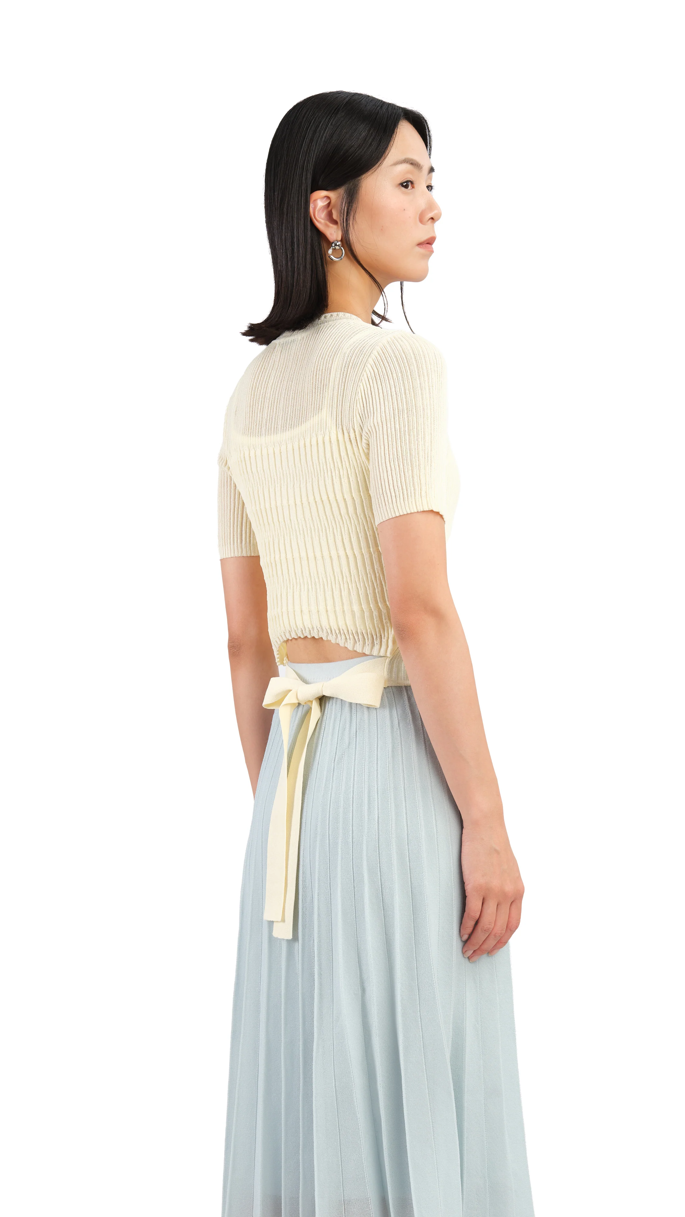 Short Sleeves Tie-Waist Sweater