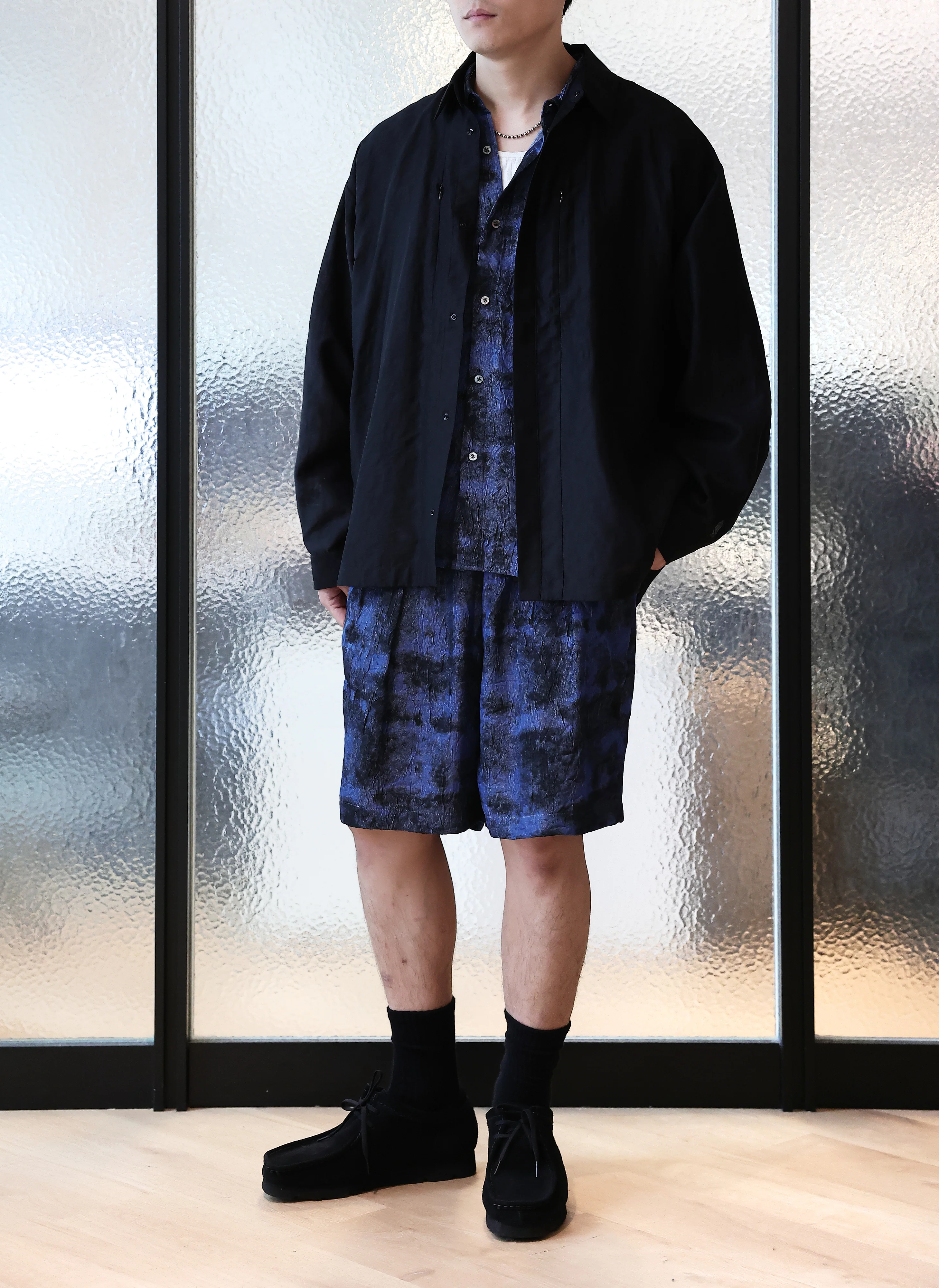 Jacquard Crinkle Shorts - Hudung