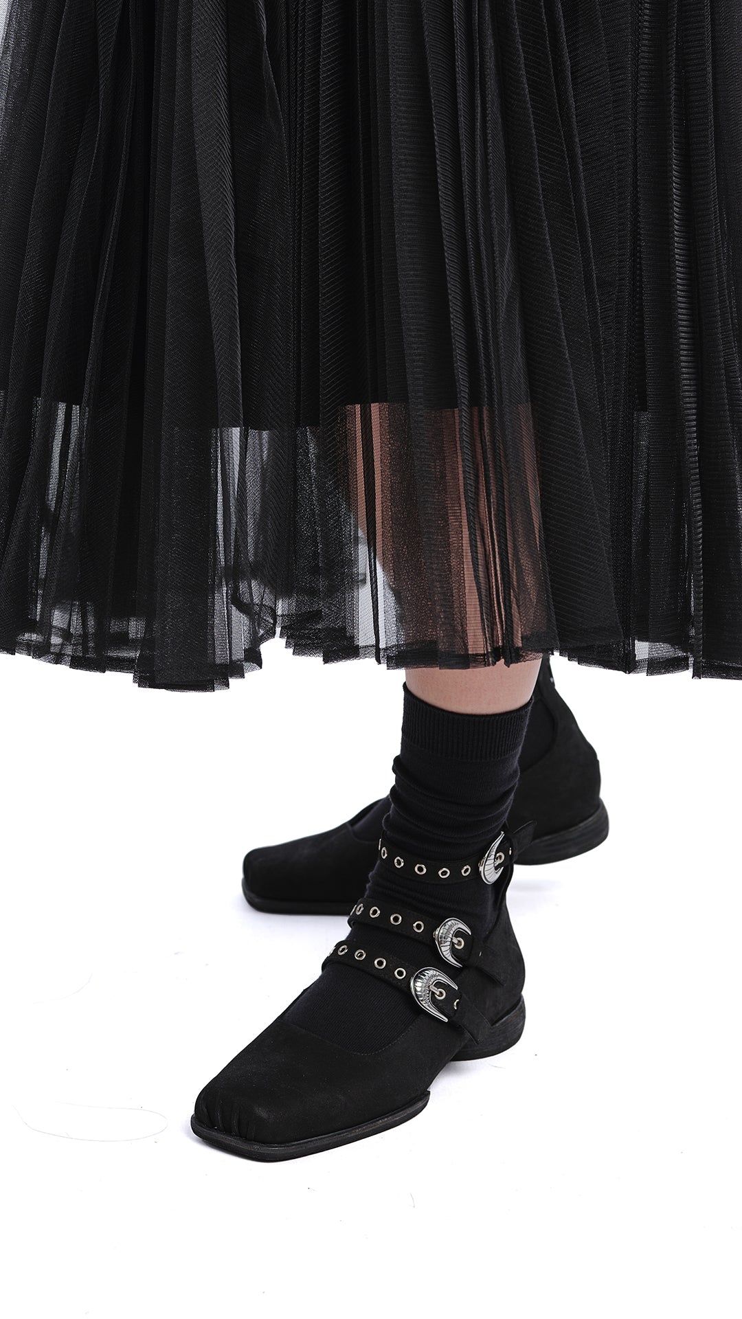 Square-toe Buckle Ballerina Flats - Hudung