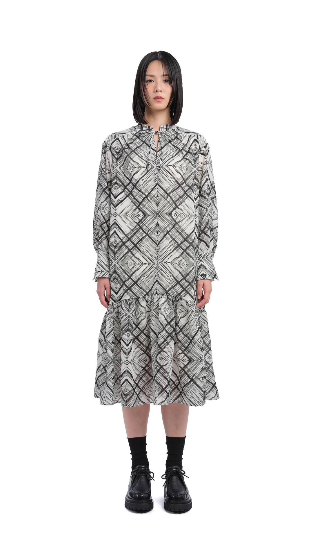 Handcrafted Checker Printed Shirt Dress - Hudung