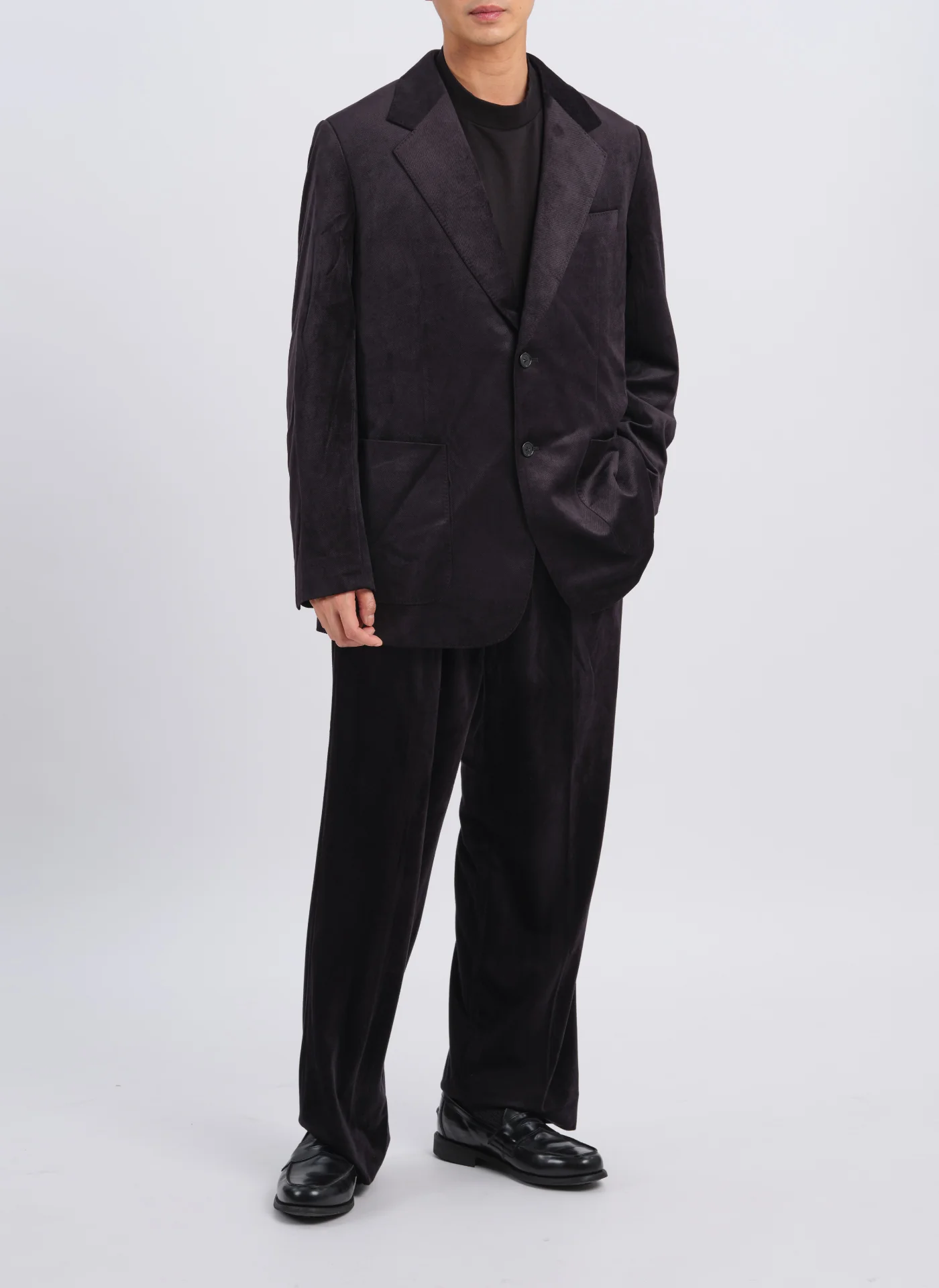 Micro Polyester Velour Twill Construction Suit Blazer - Hudung