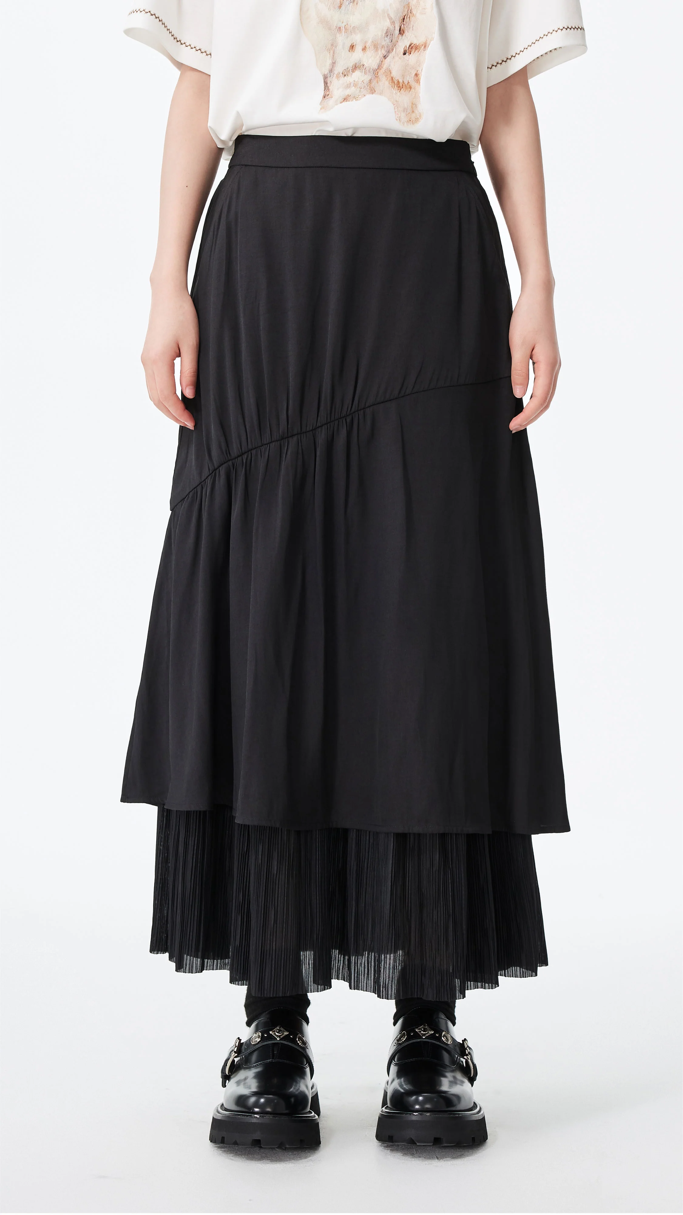Pleated Patch Skirt - Hudung