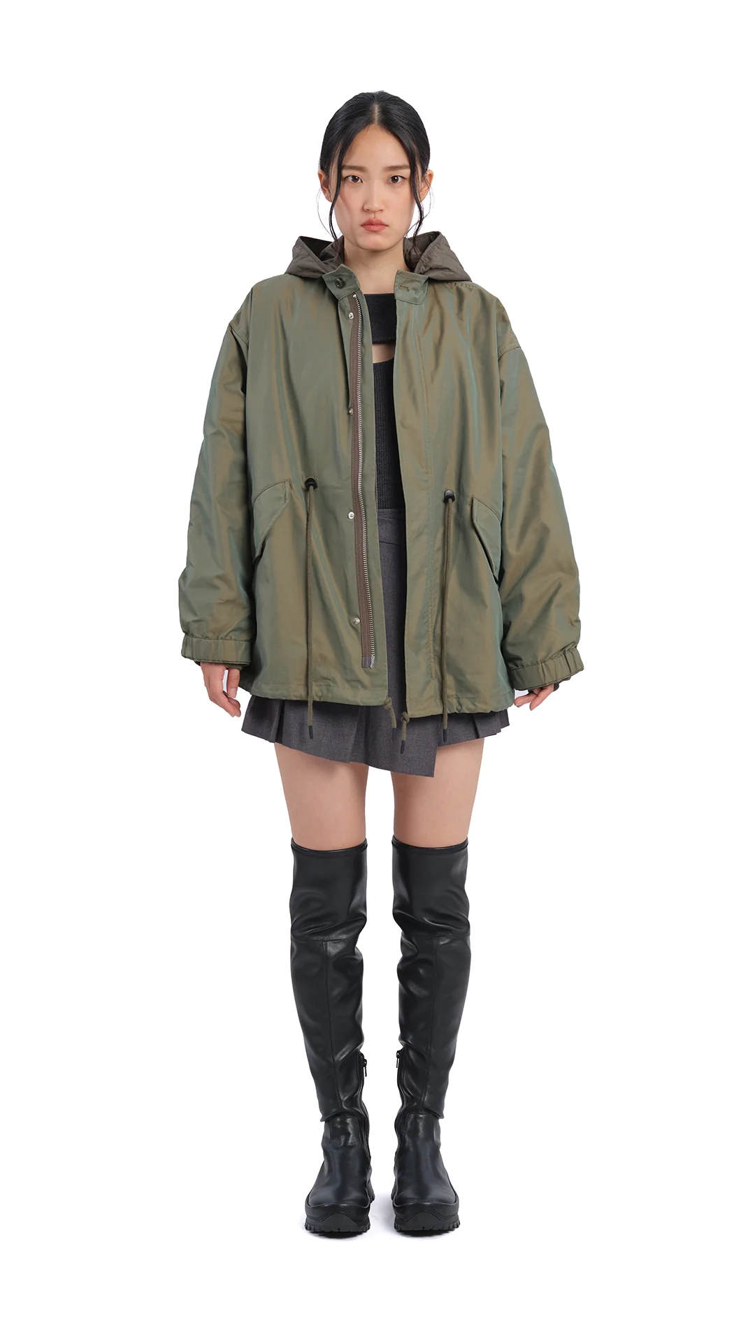 Thigh-High Faux Leather Boots - Hudung