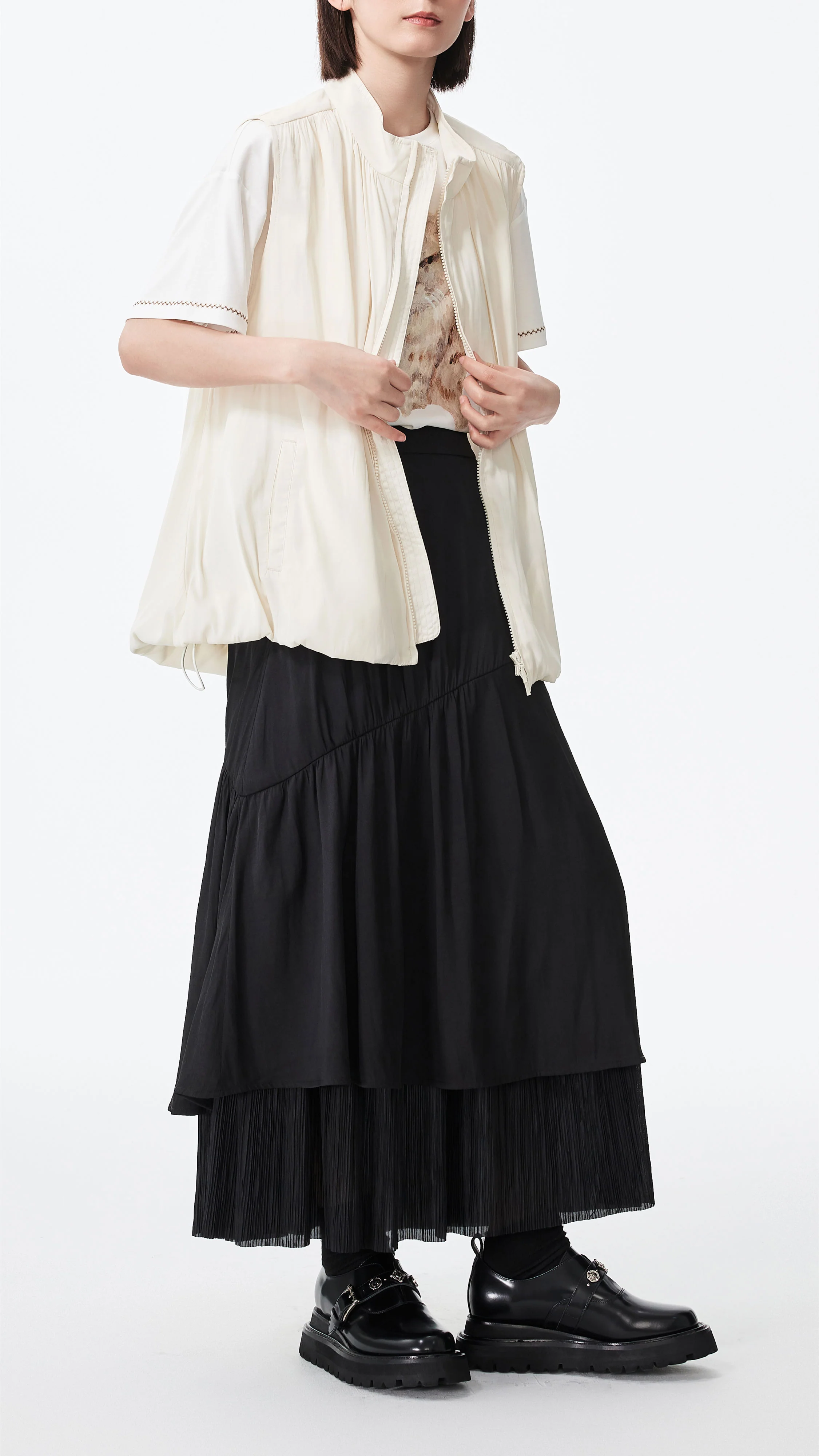 Pleated Patch Skirt - Hudung