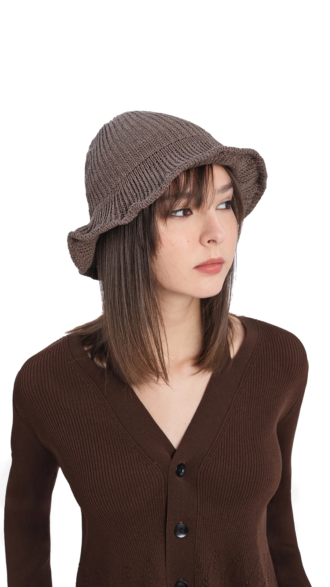 Knitted Cloche Bucket Hat - Hudung
