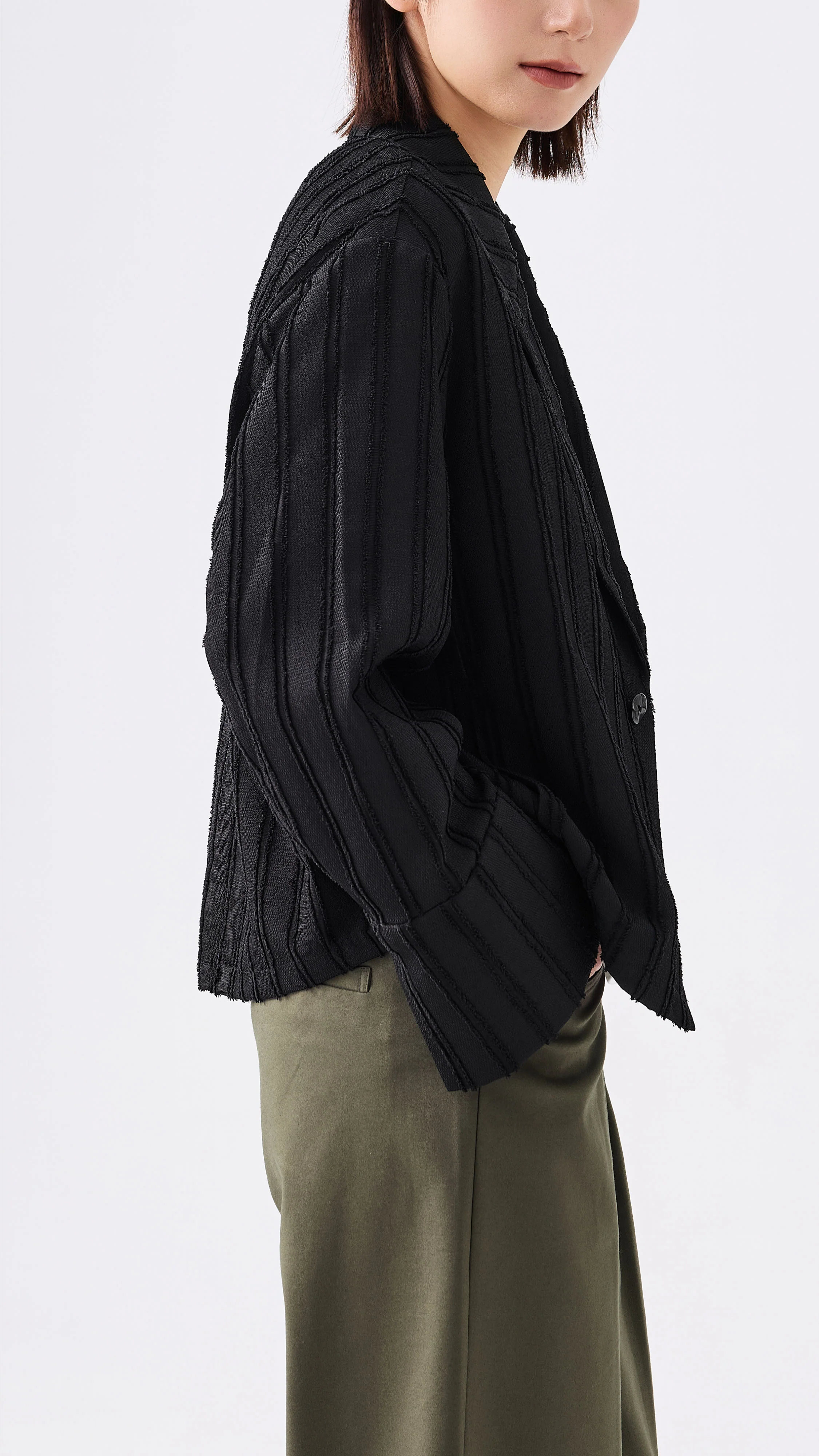 Stripe Jacquard Crop Blazer - Hudung