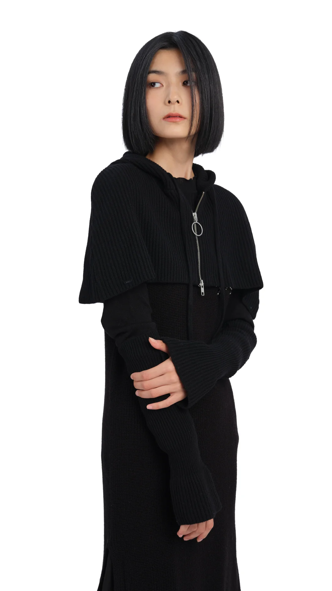 Cropped Hoodie Cape With Arm Warmer - Hudung