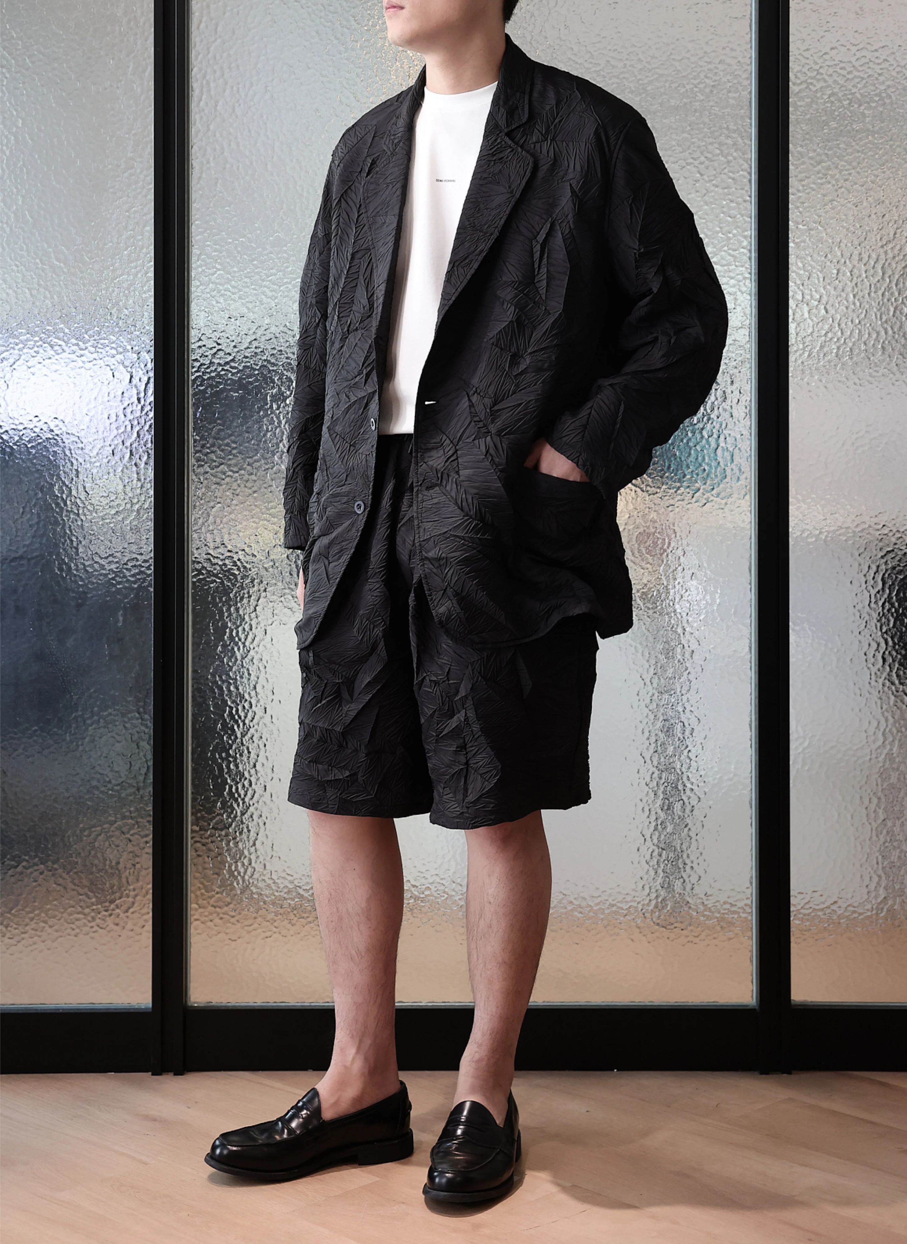 Distort Pleats Polyester Shorts - Hudung