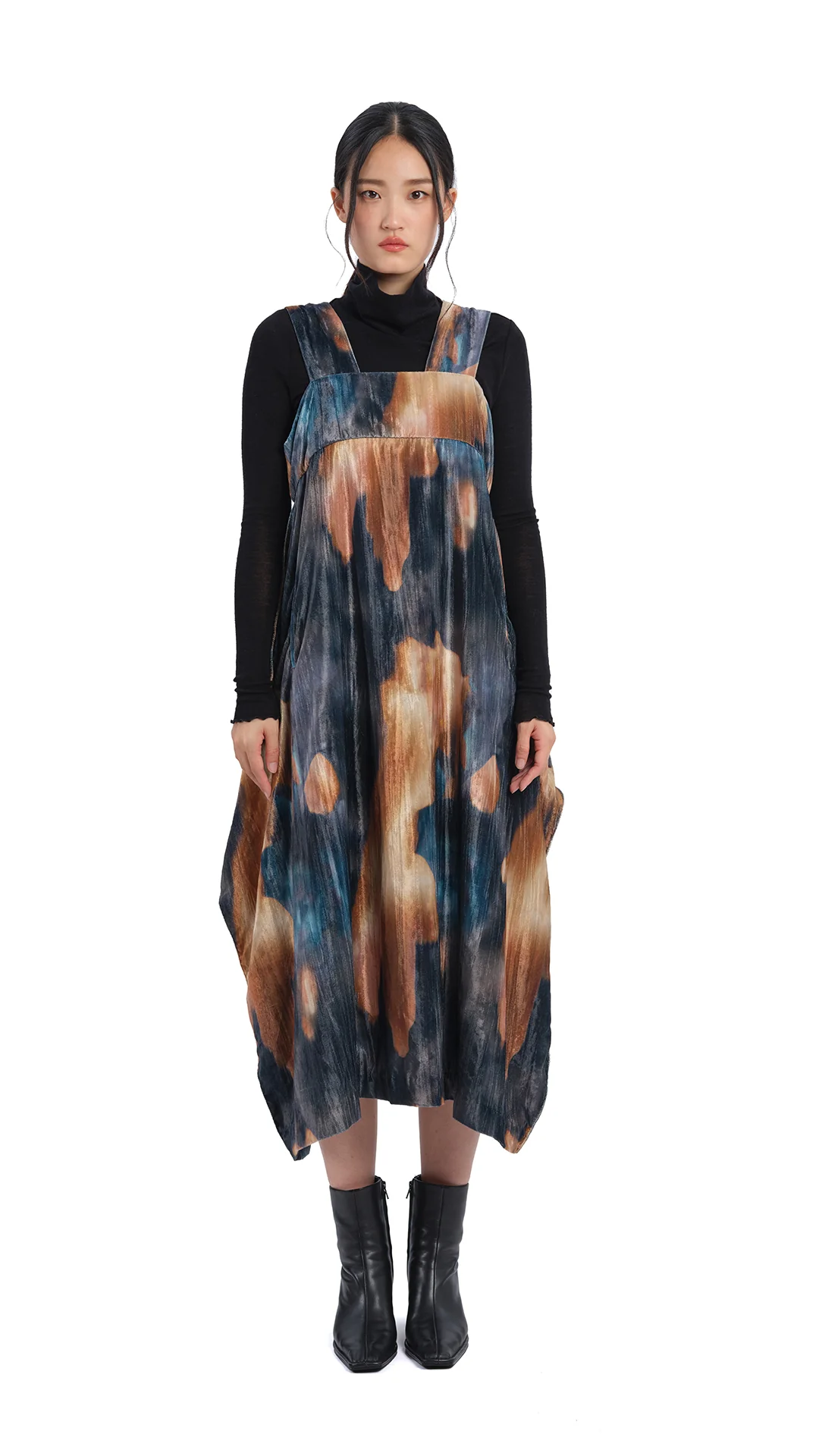 Watercolour Graphic Velour Printed Dress - Hudung