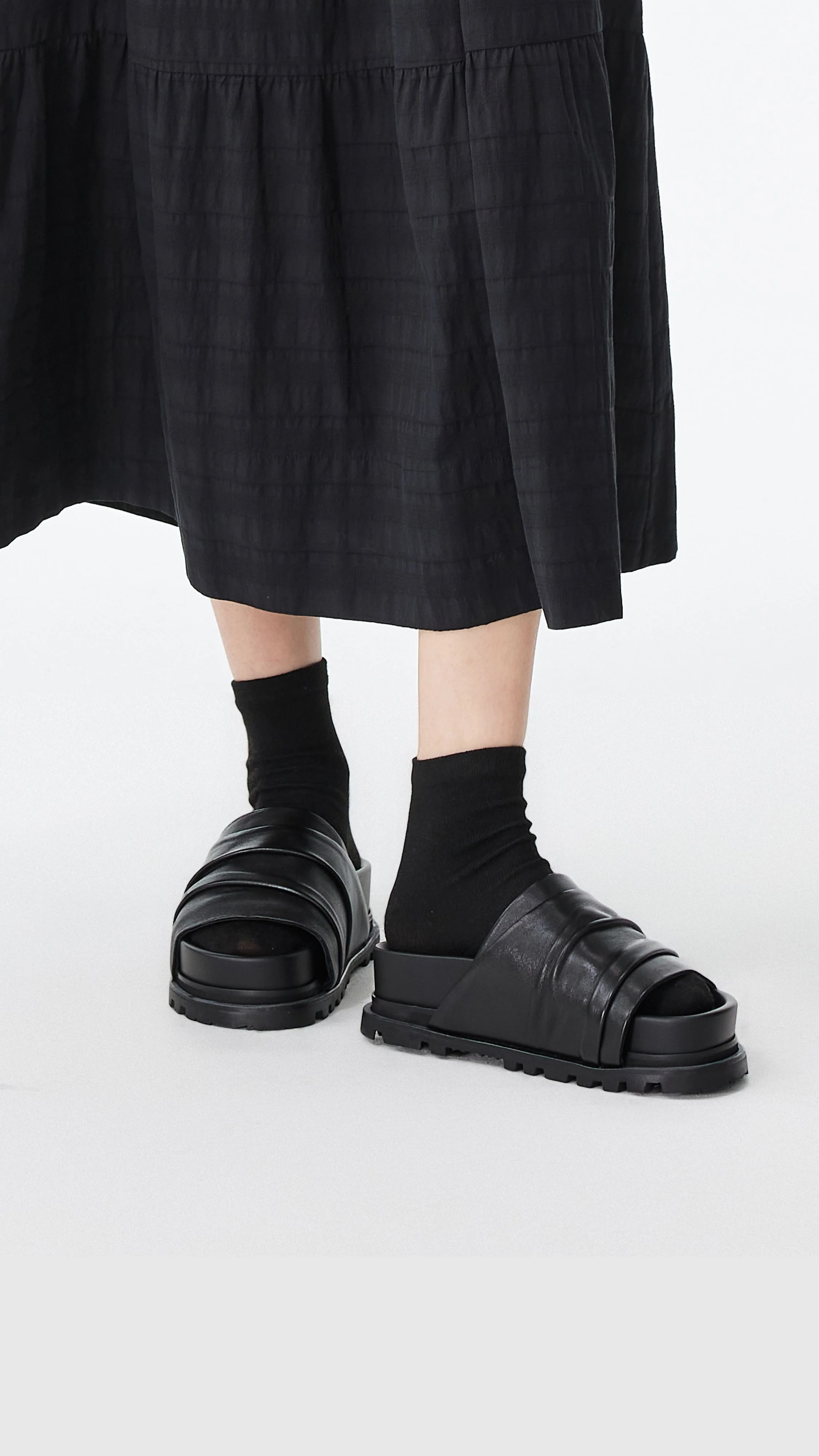 Leather Platform Slides - Hudung