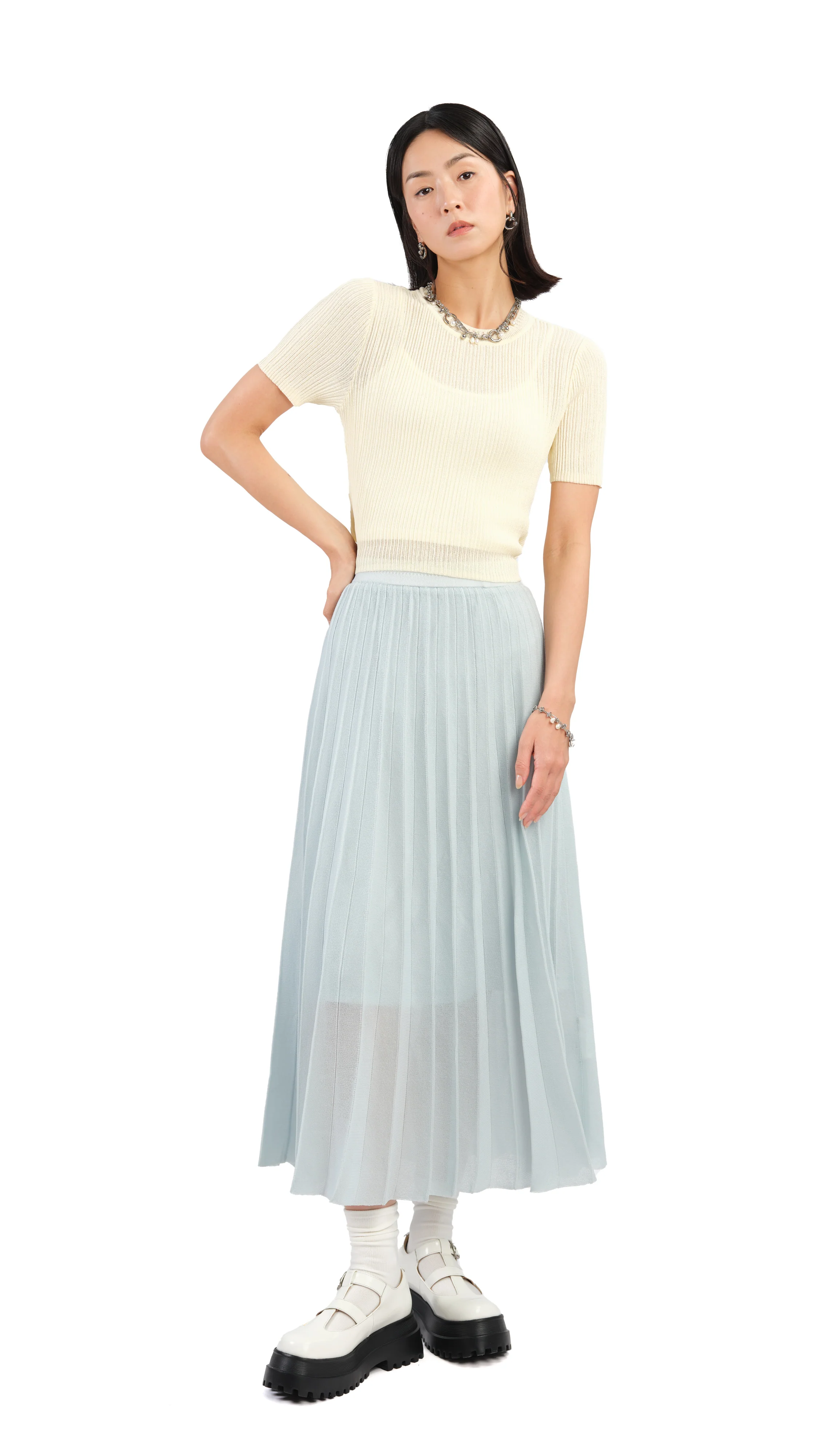 Short Sleeves Tie-Waist Sweater - Hudung