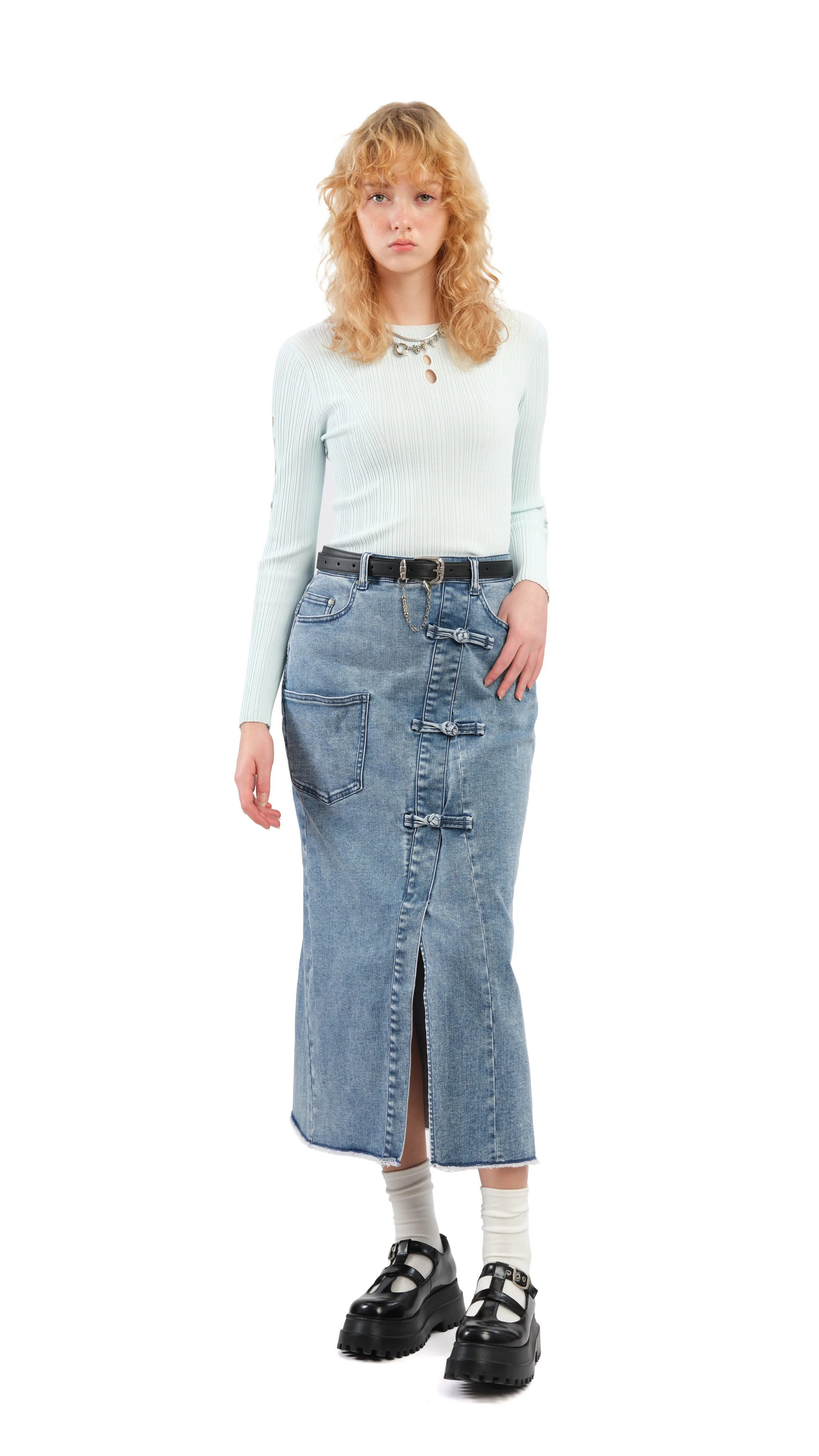 Rebuilt Denim Pencil Skirt - Hudung