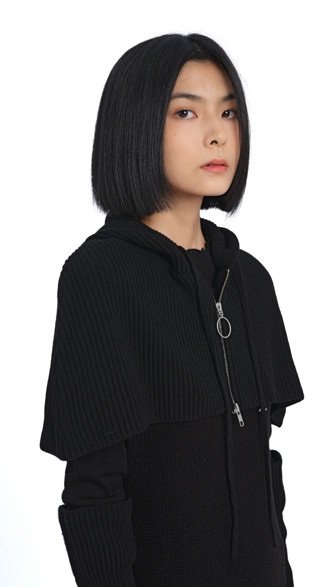 Cropped Hoodie Cape With Arm Warmer - Hudung