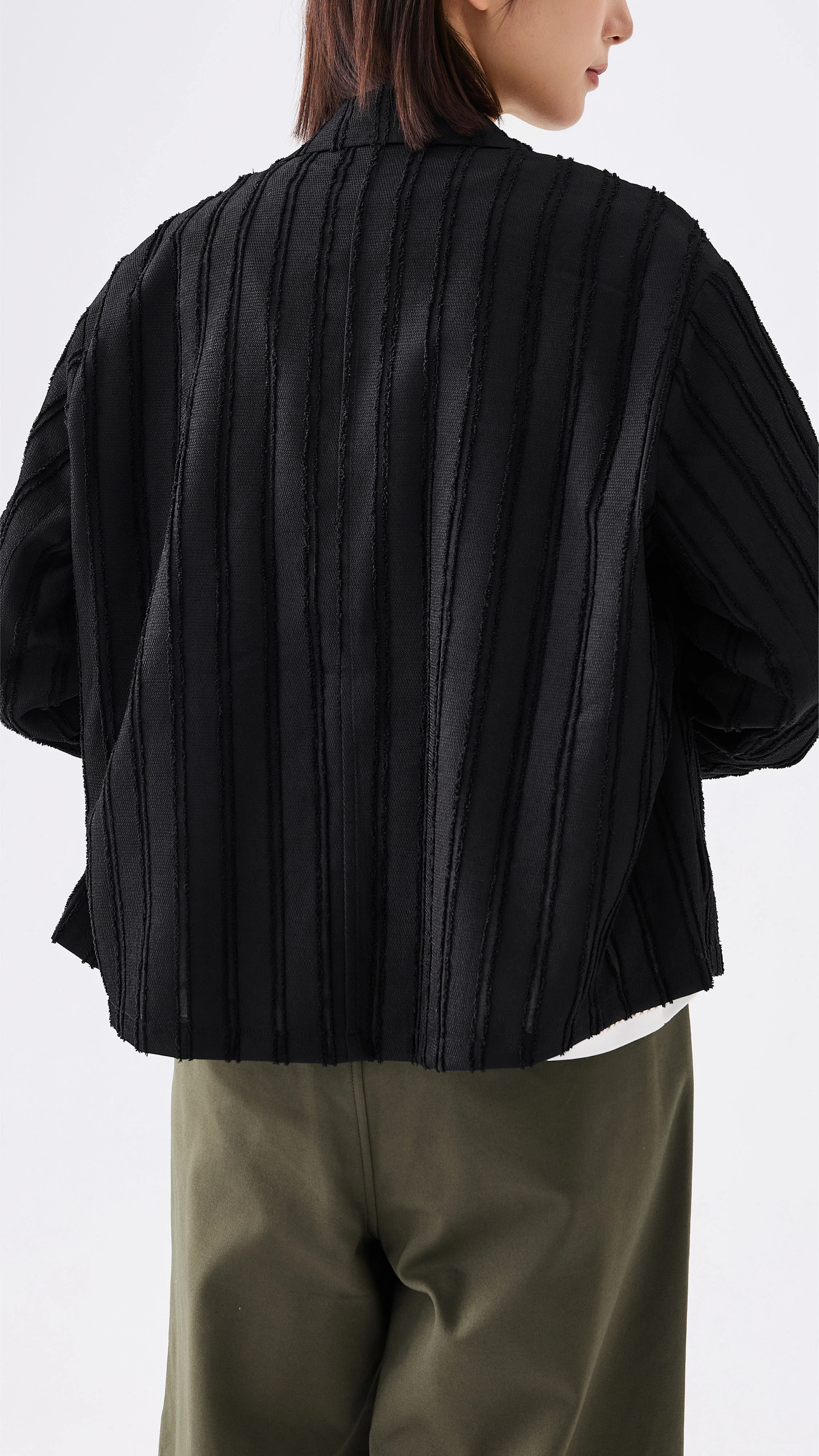 Stripe Jacquard Crop Blazer - Hudung