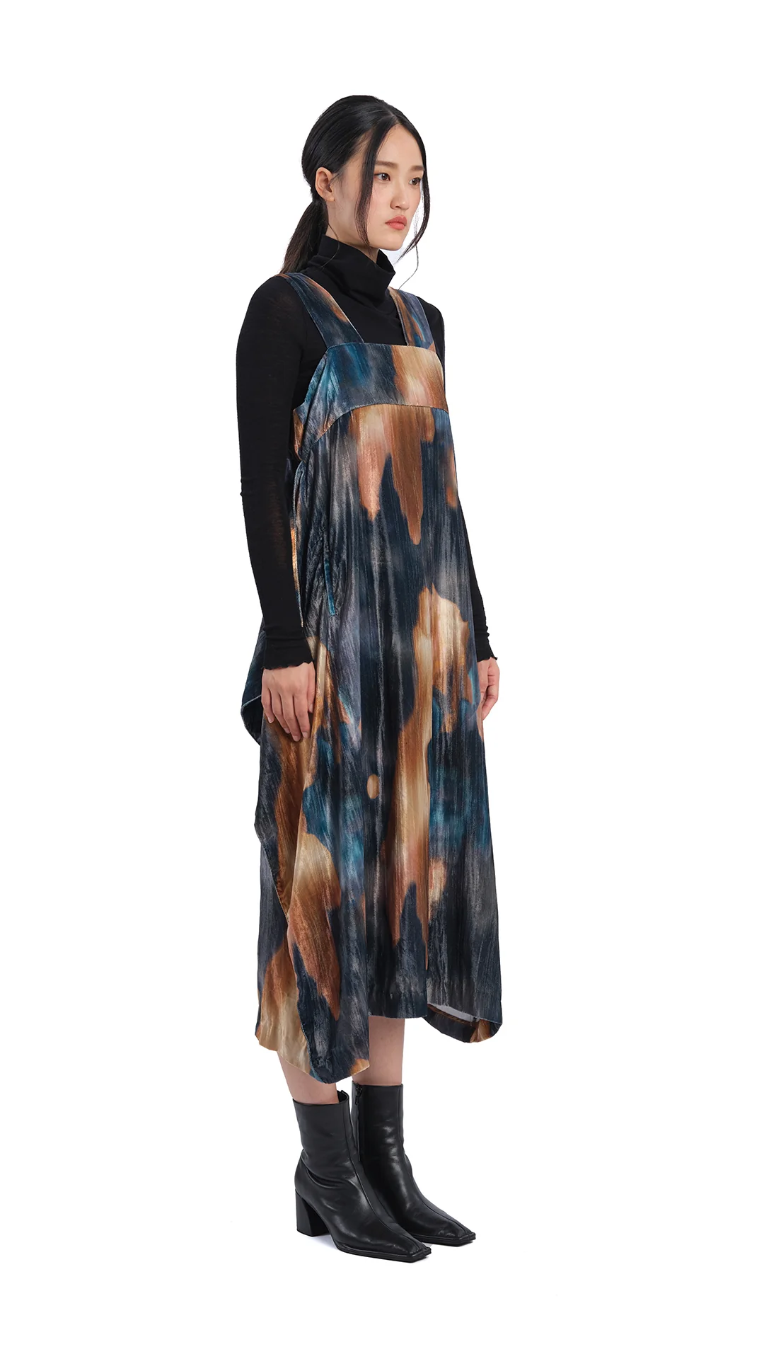 Watercolour Graphic Velour Printed Dress - Hudung