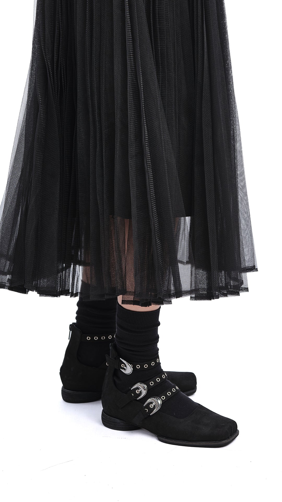 Square-toe Buckle Ballerina Flats - Hudung