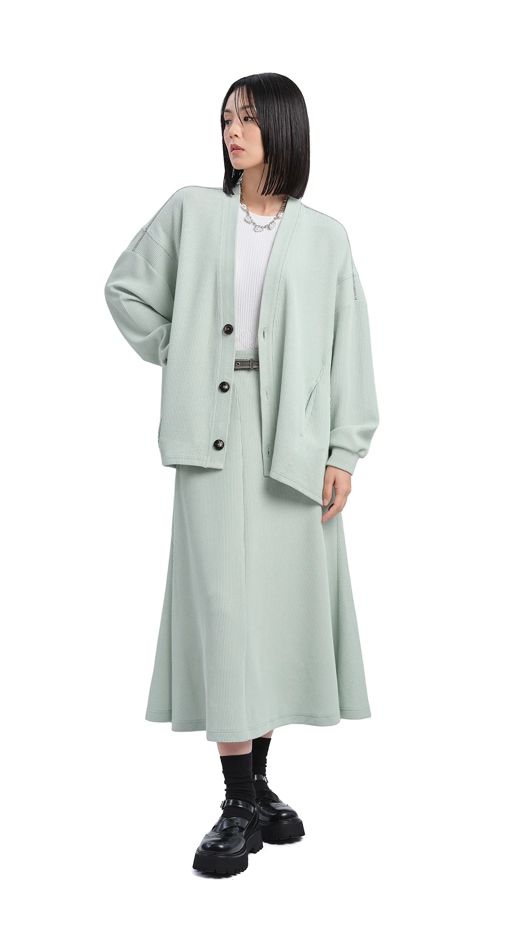 Oversized Cut Sewn Cardigan - Hudung