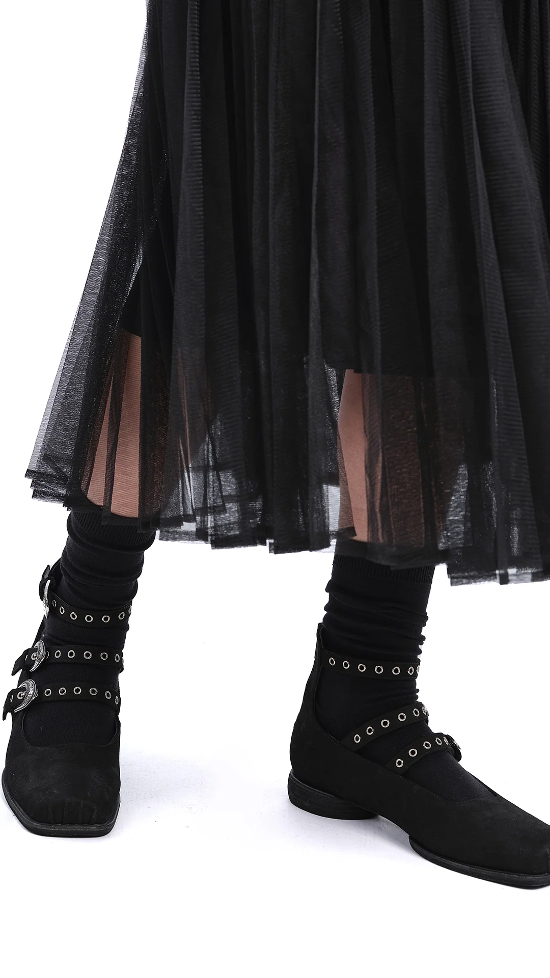 Square-toe Buckle Ballerina Flats - Hudung