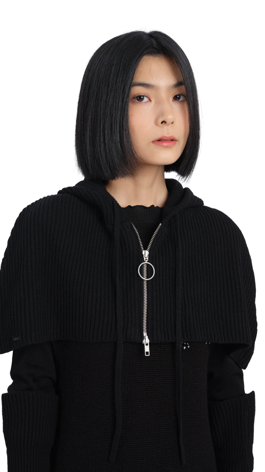 Cropped Hoodie Cape With Arm Warmer - Hudung