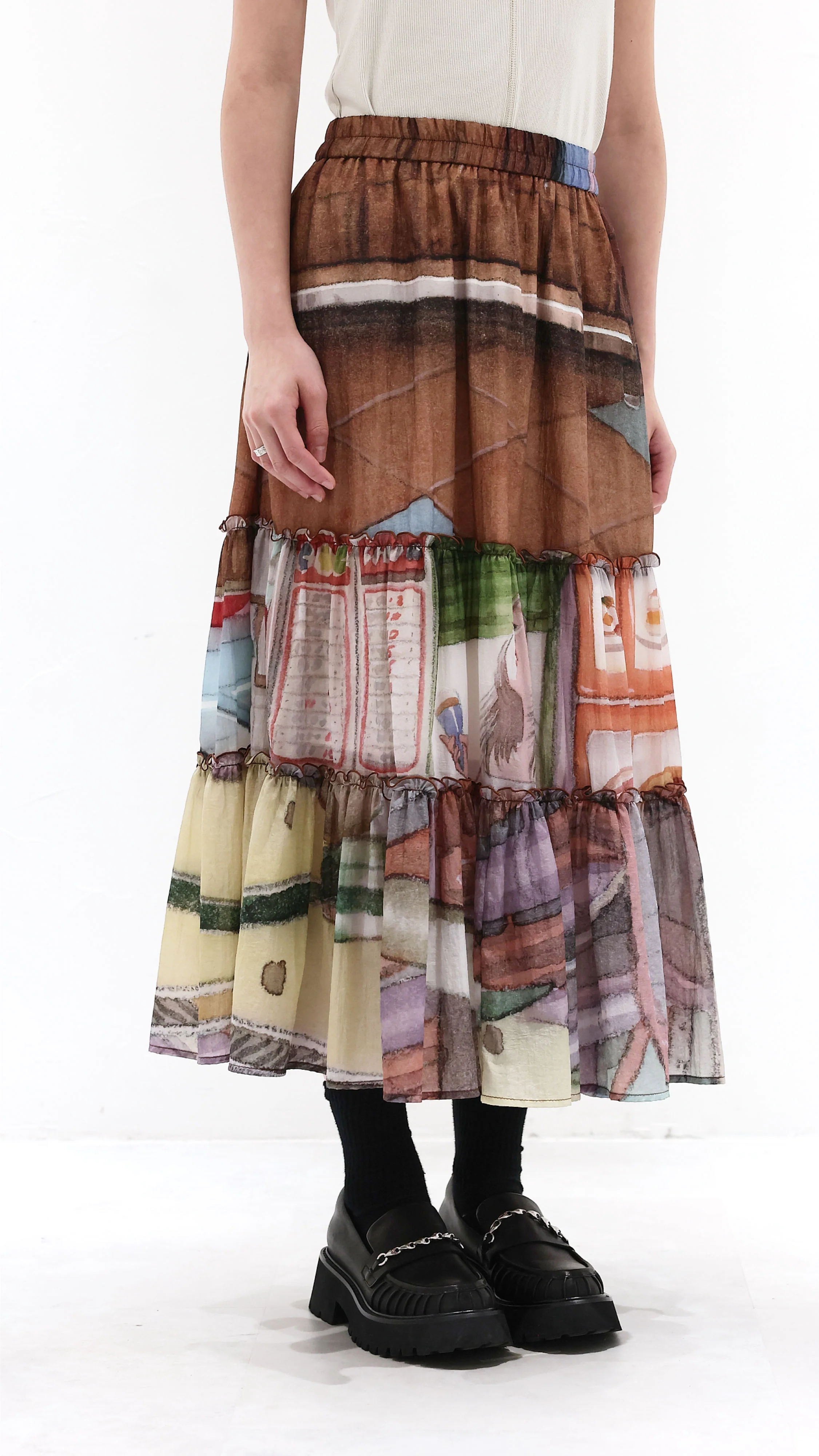 INITIAL x Little Thunder Pattern Midi Skirt - Hudung