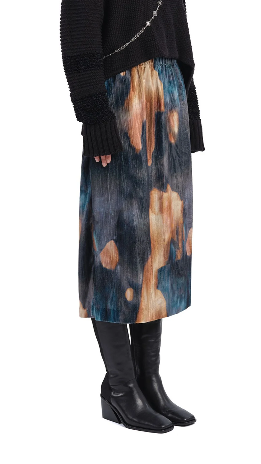 Watercolour Graphic Velour Printed Skirt - Hudung