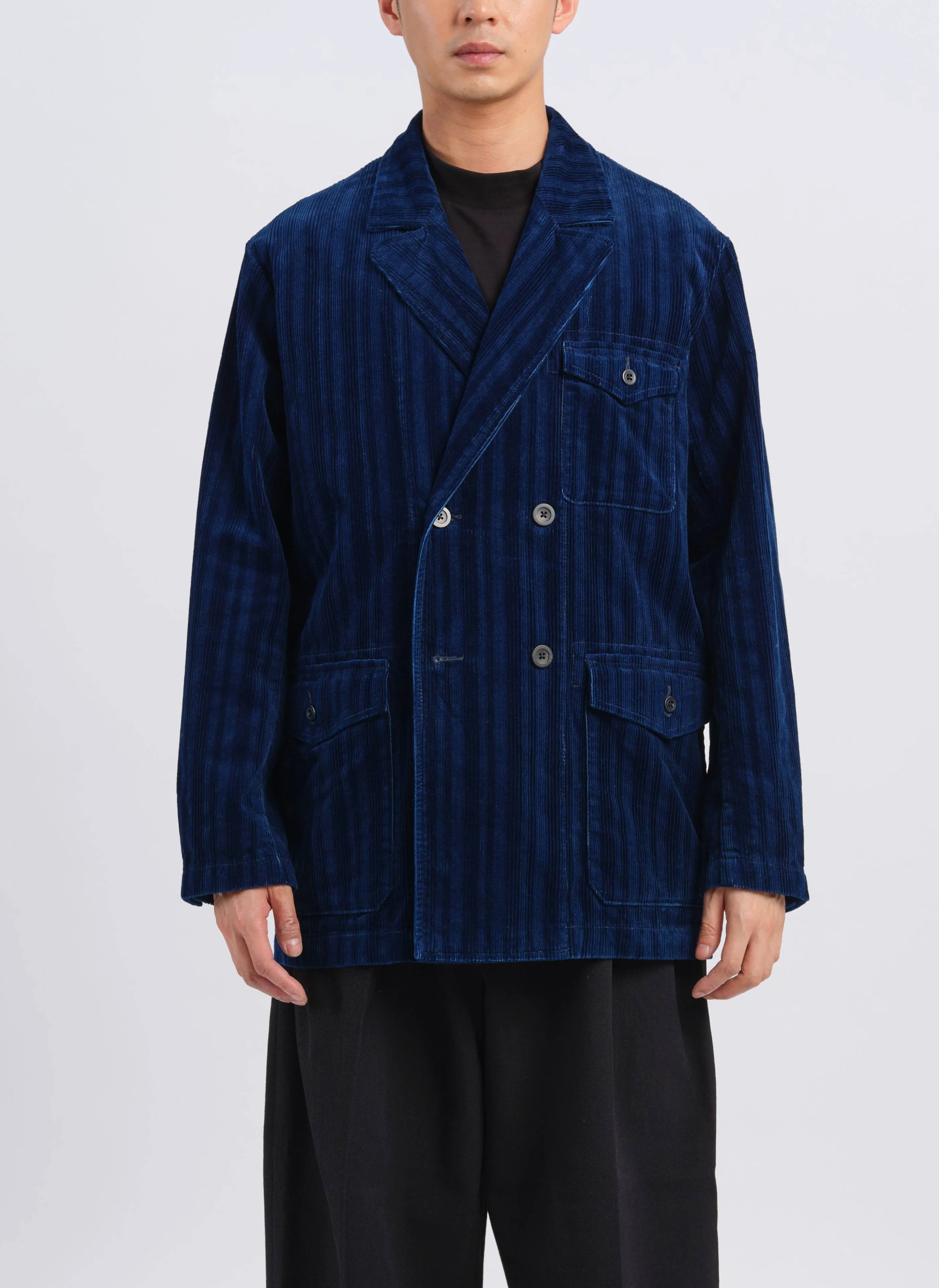 Indigo Cotton Corduroy Double Breasted Soft Blazer - Hudung