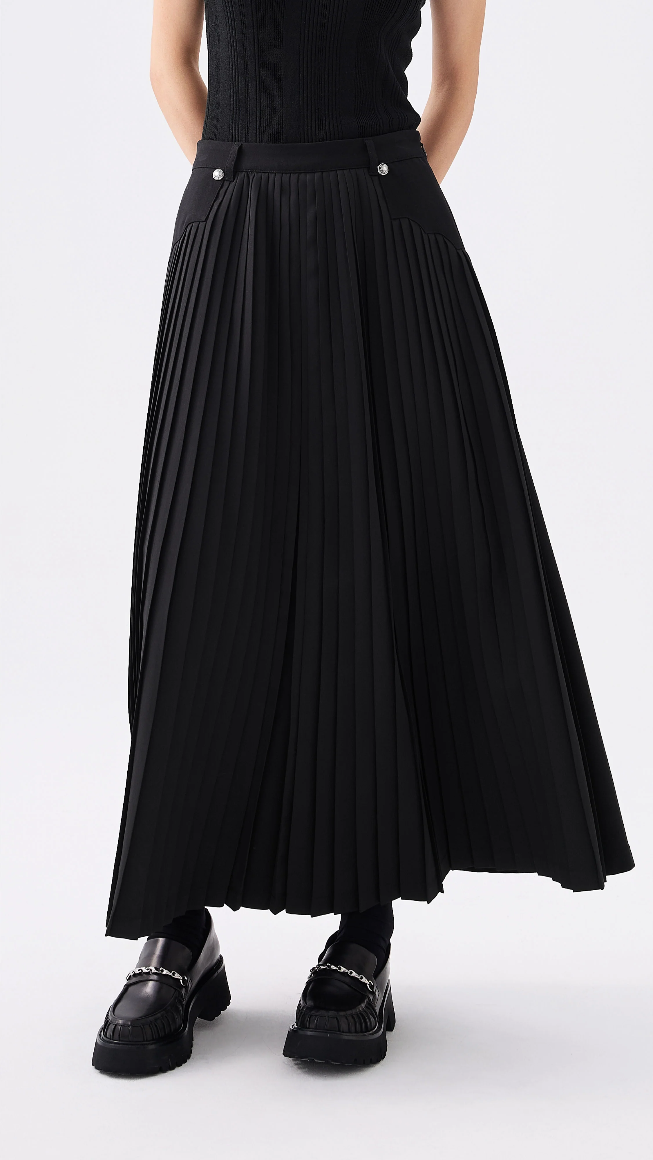 Front Pleated Flare Skirt - Hudung
