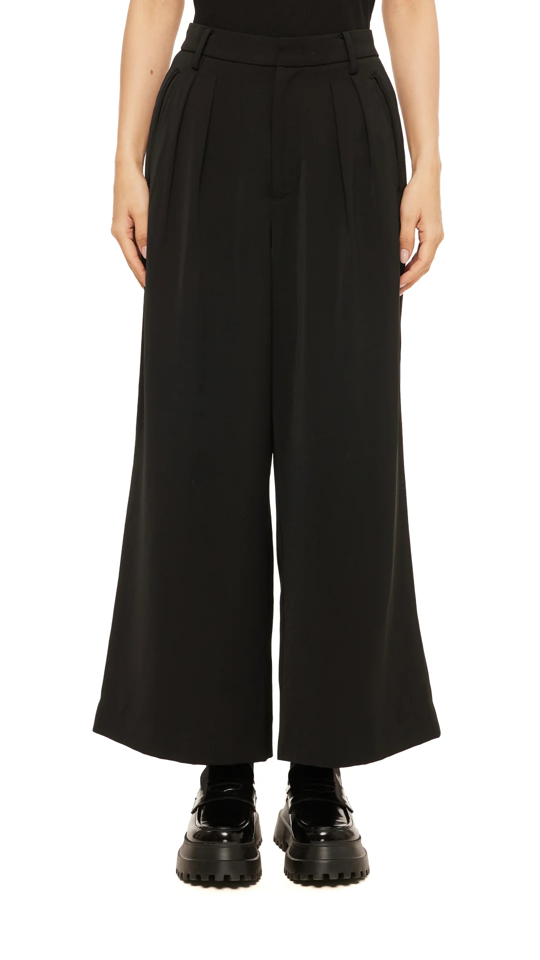 Trimmed Pocket Wide-Leg Pants - Hudung