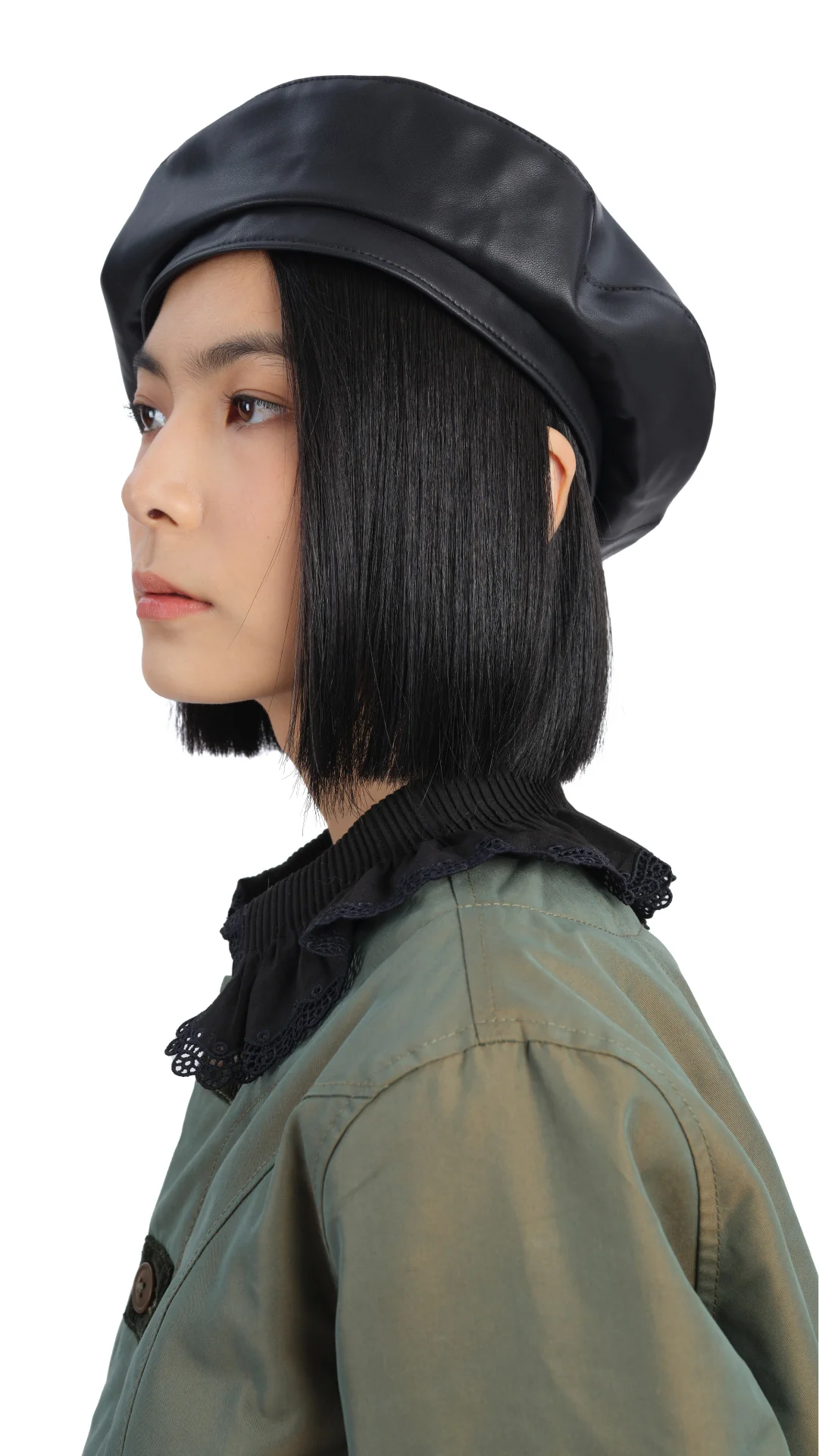 Faux Leather Fullmoon Beret - Hudung