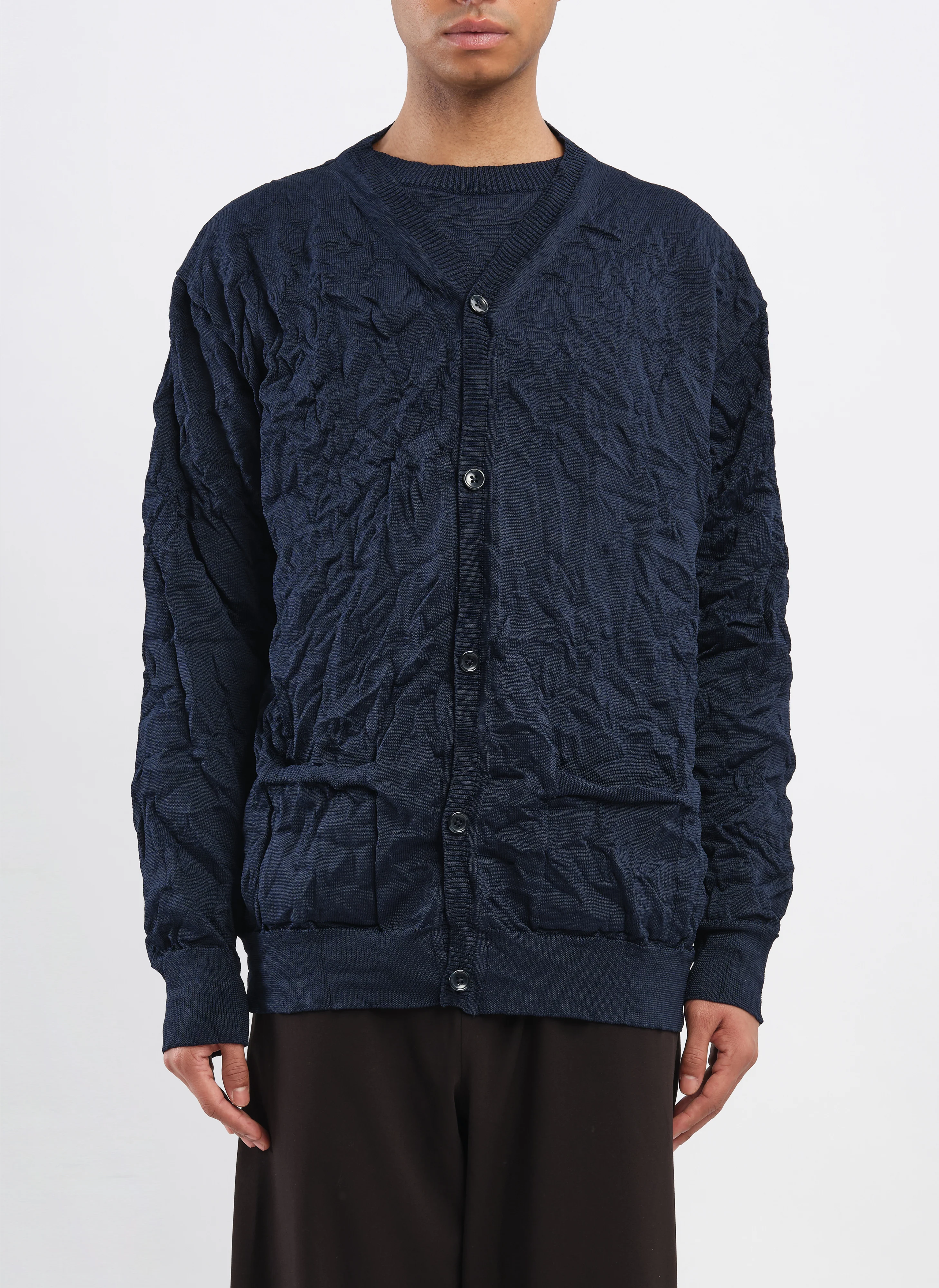 Wrinkle Polyester Dry Knit Cardigan - Hudung