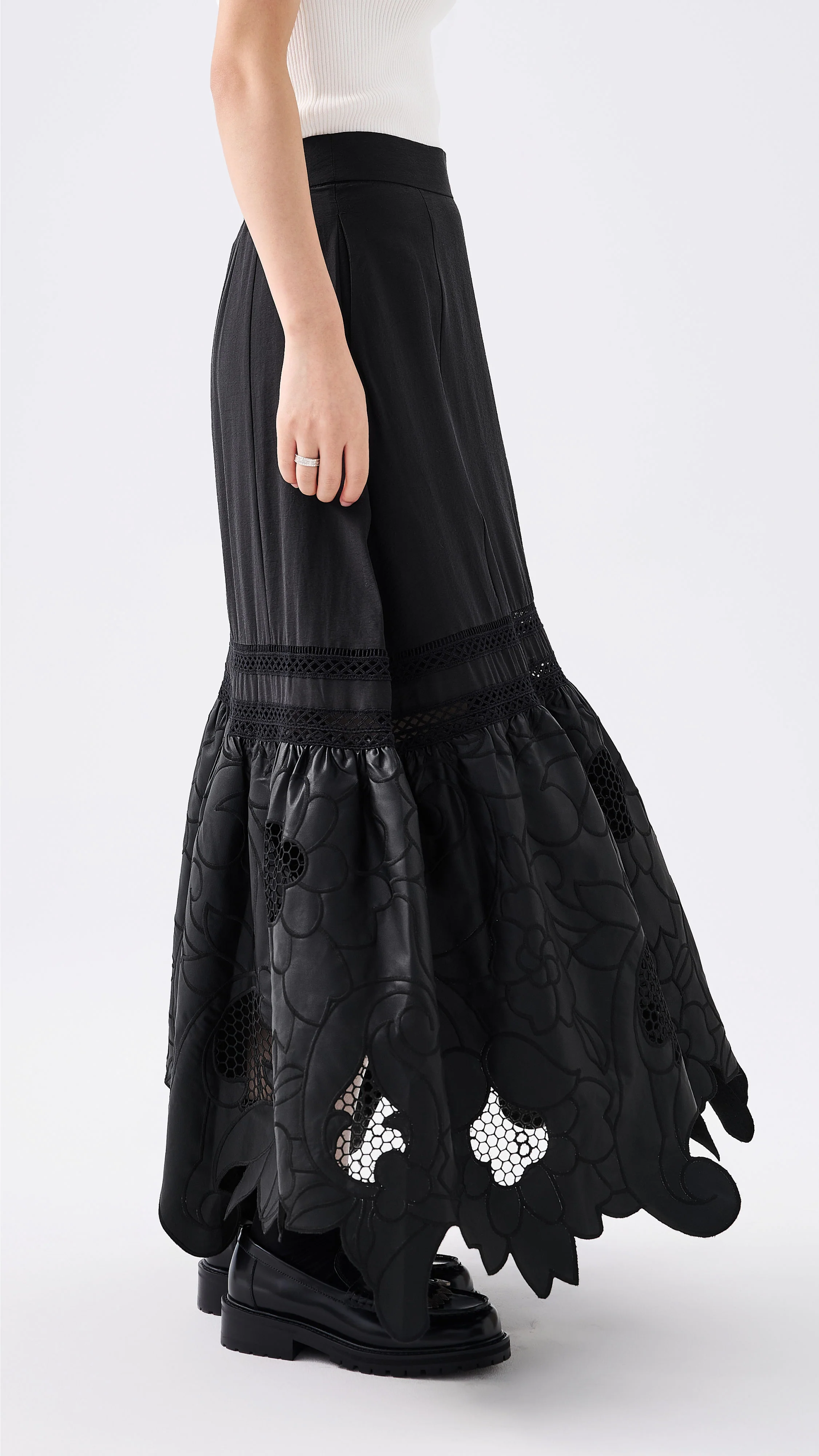 Faux Leather Patch Skirt - Hudung