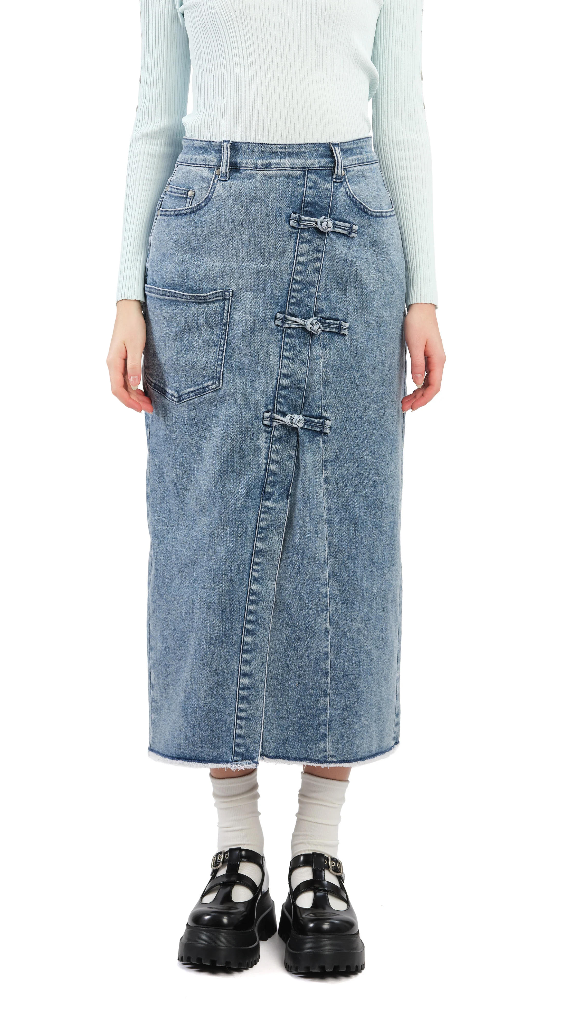 Rebuilt Denim Pencil Skirt - Hudung