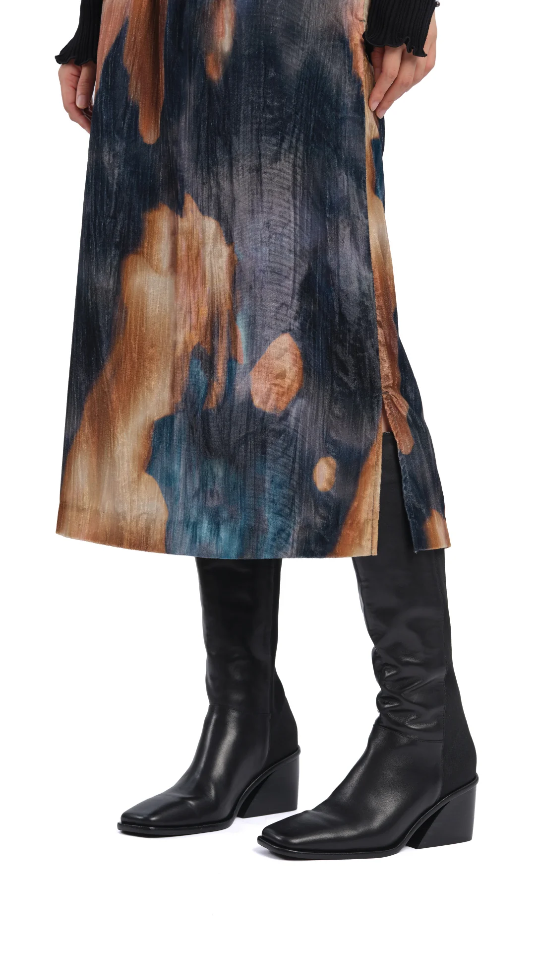 Knee-Length Panelled Leather Boots - Hudung