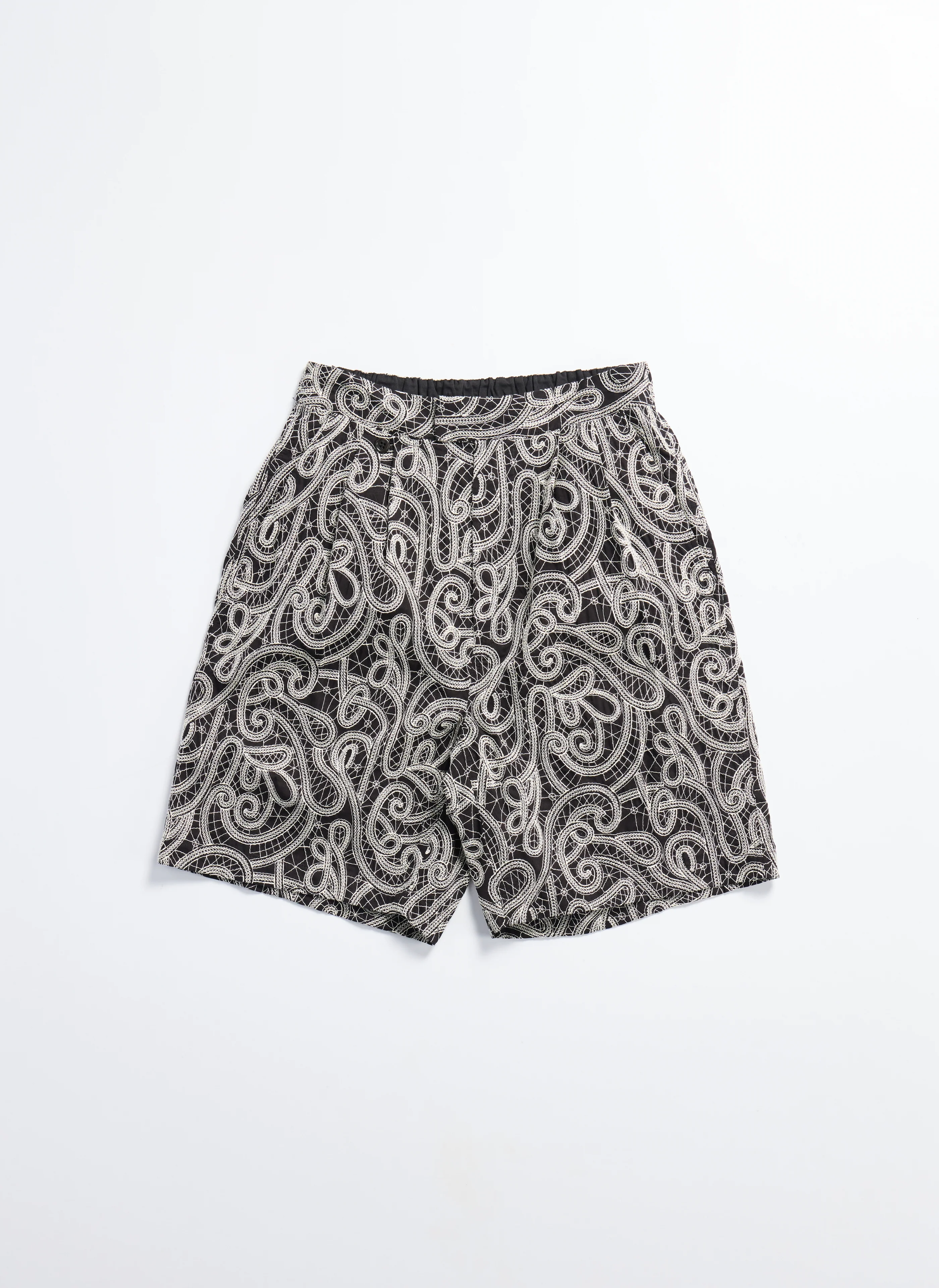 Cotton Embroidery Paisley Double Pleats Shorts - Hudung