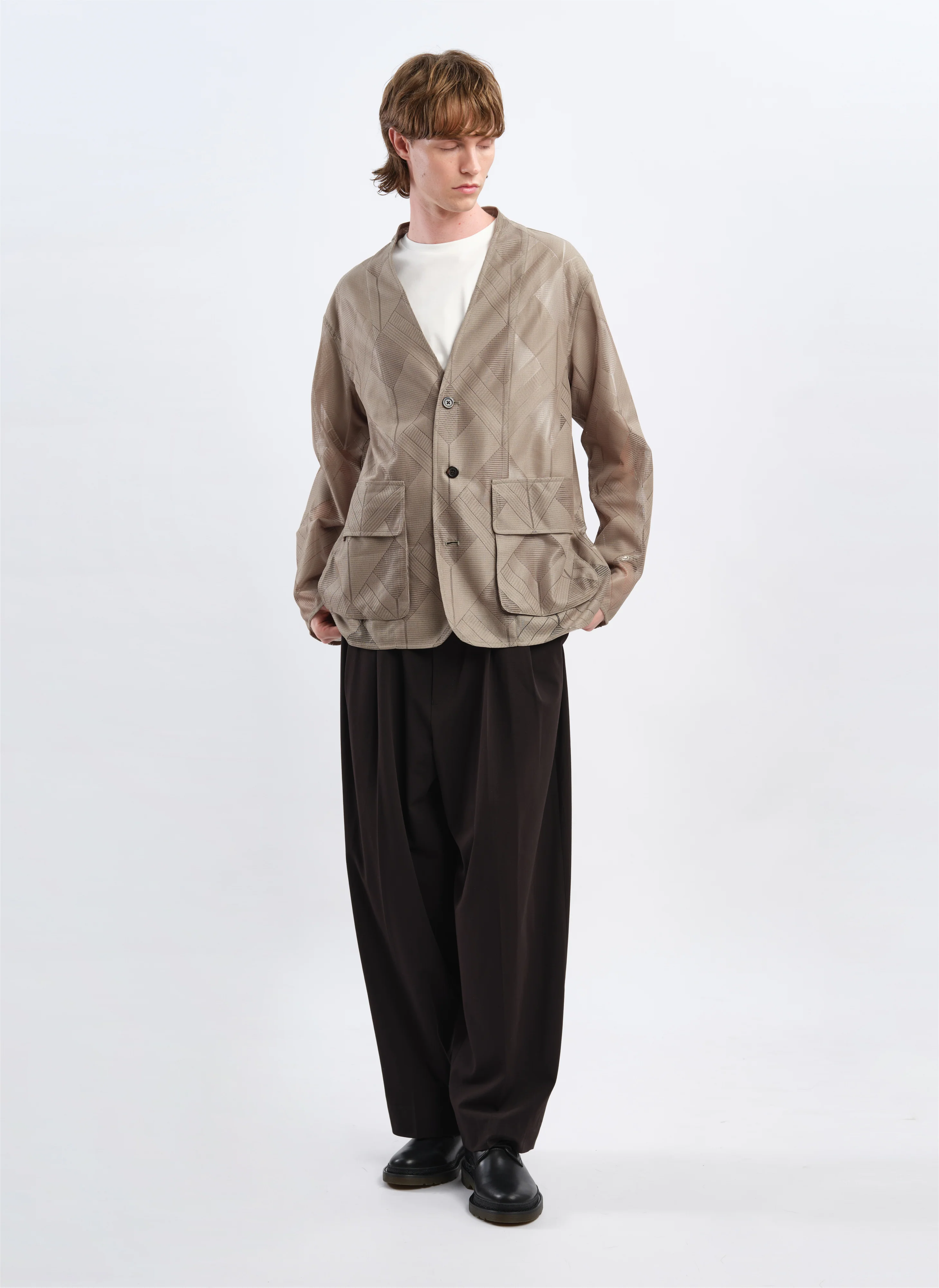 Polyester Geometric Jacquard Soft Blazer - Hudung