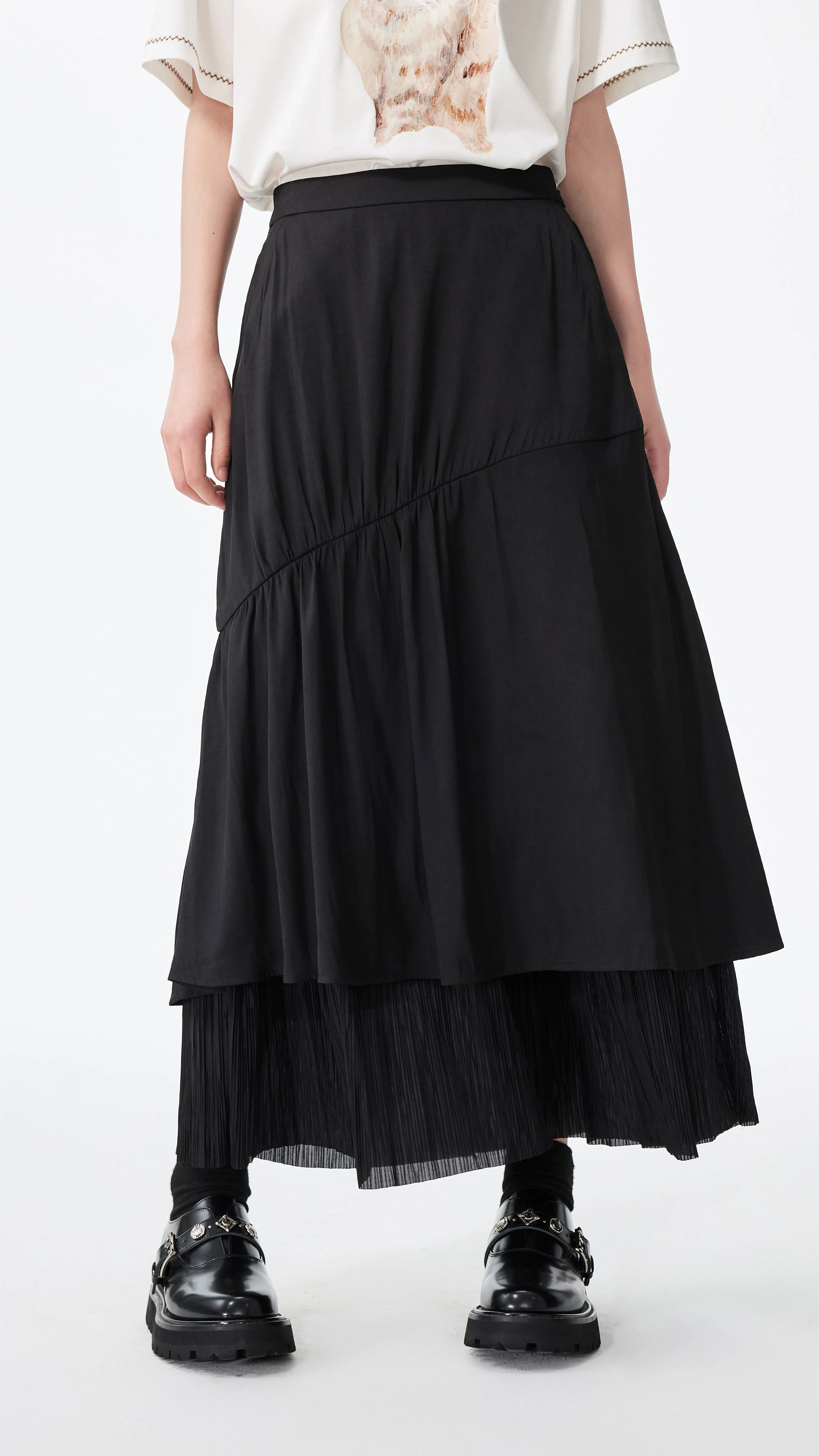 Pleated Patch Skirt - Hudung