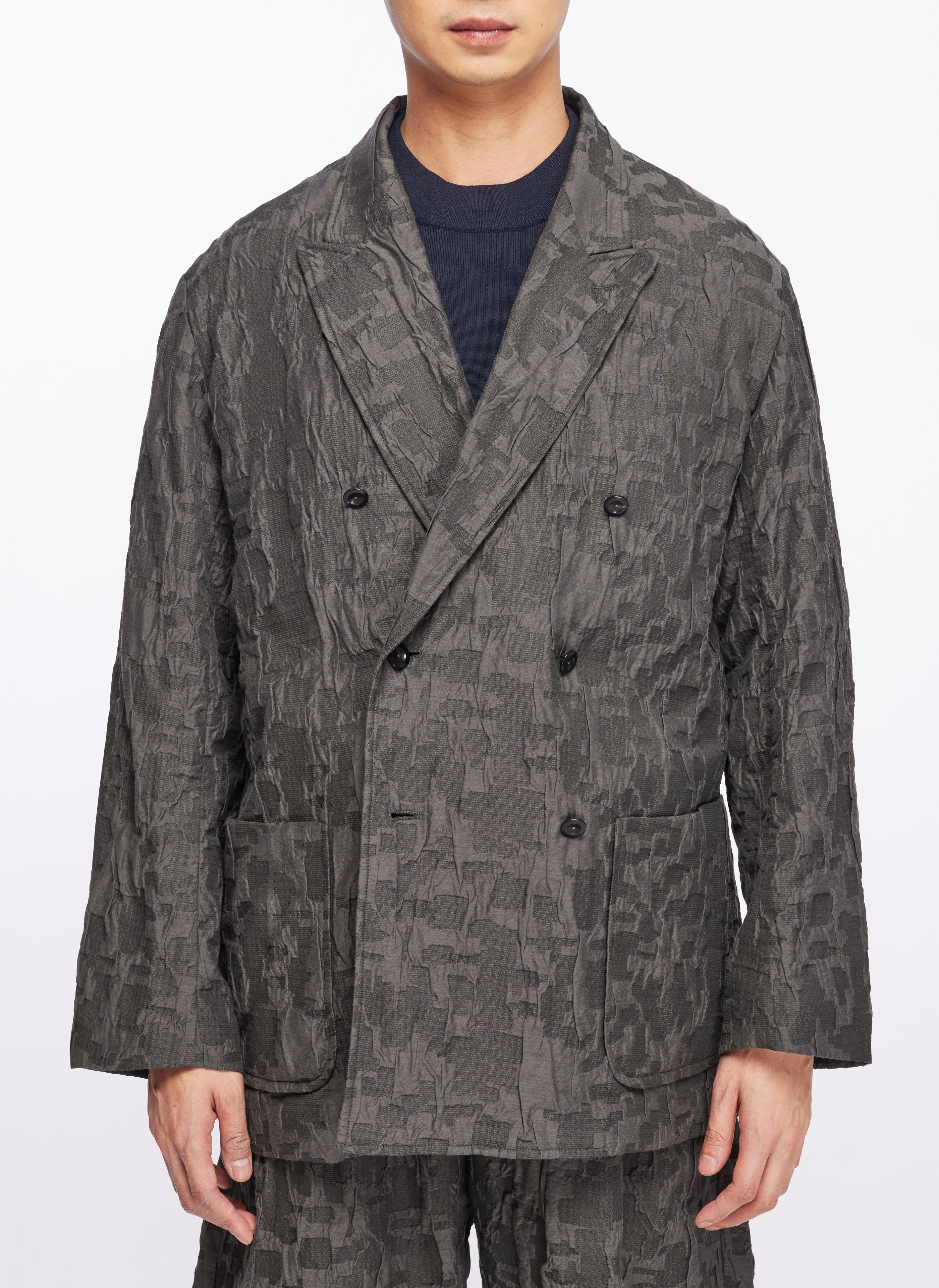 Jacquard Soft Double Breasted Blazer - Hudung