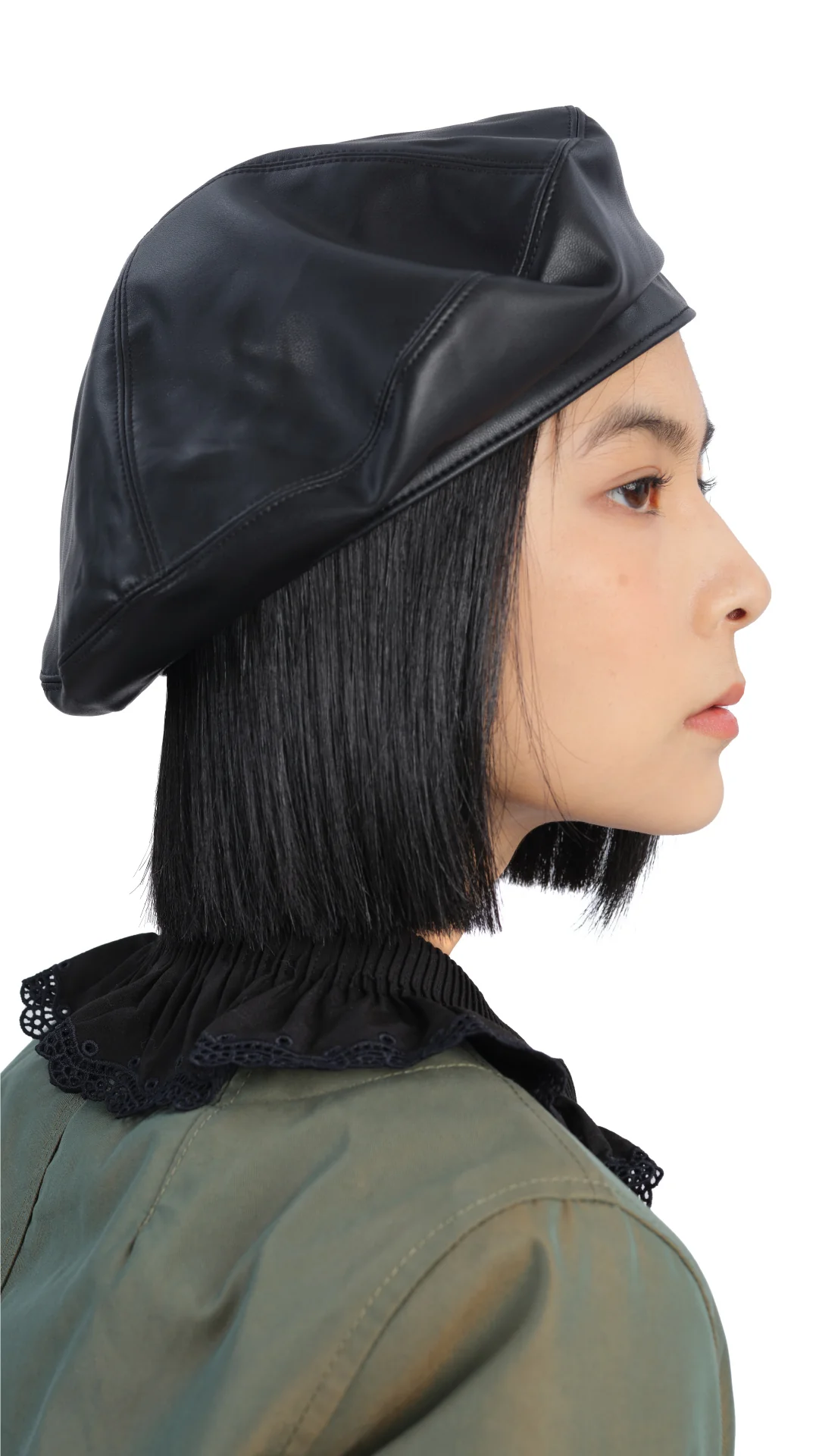 Faux Leather Fullmoon Beret - Hudung