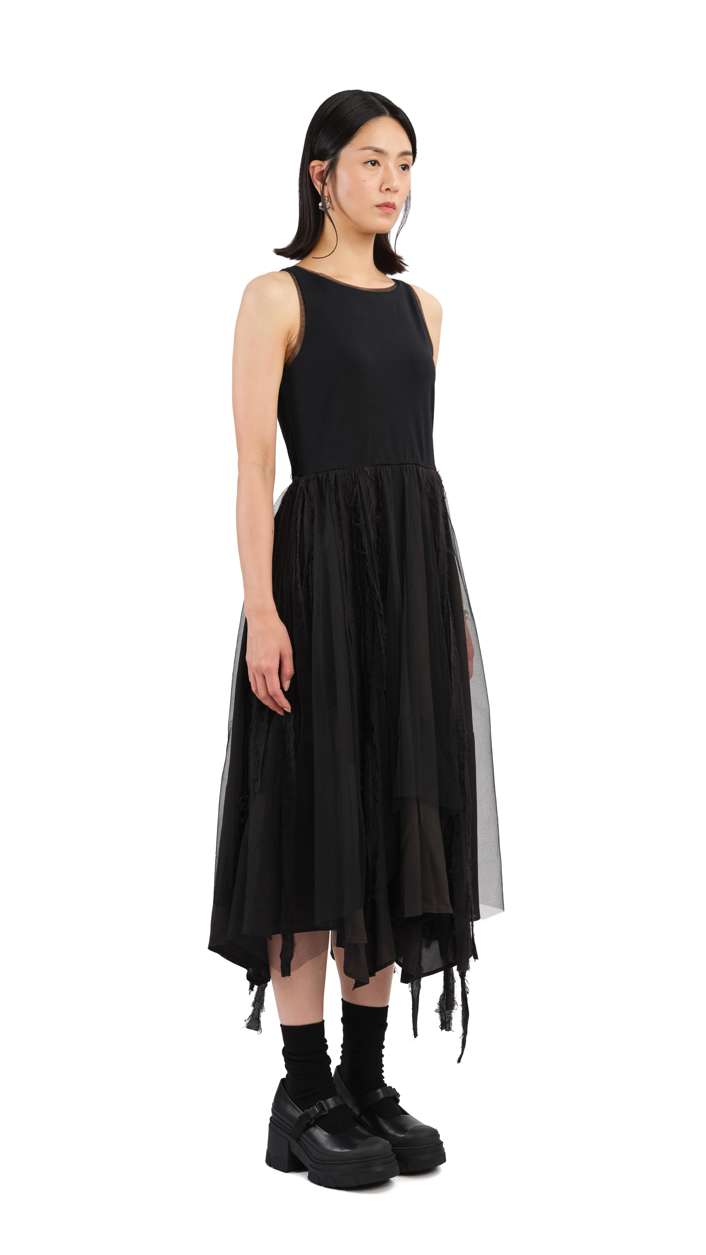 Mesh Patched Dress - Hudung