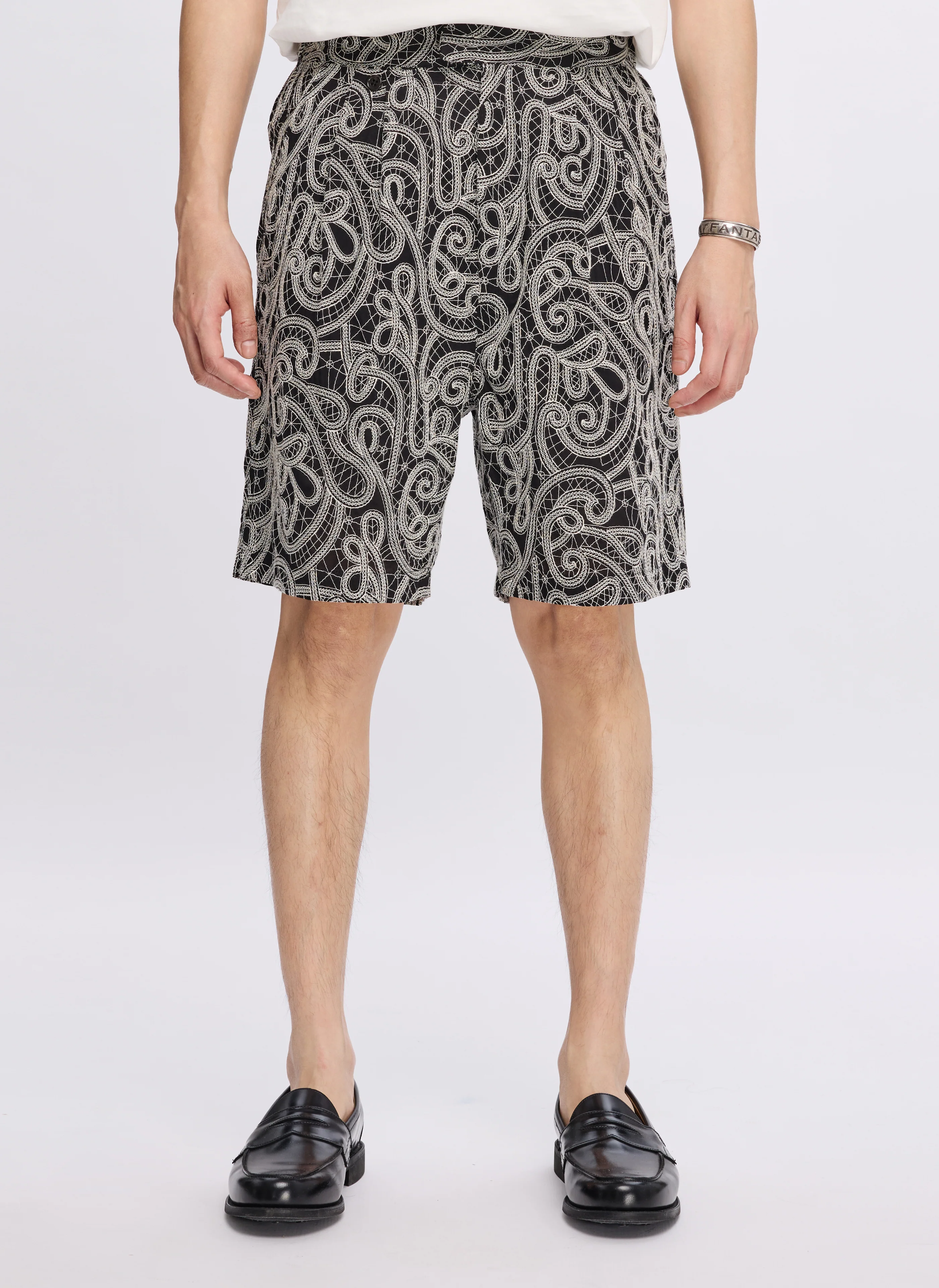 Cotton Embroidery Paisley Double Pleats Shorts - Hudung