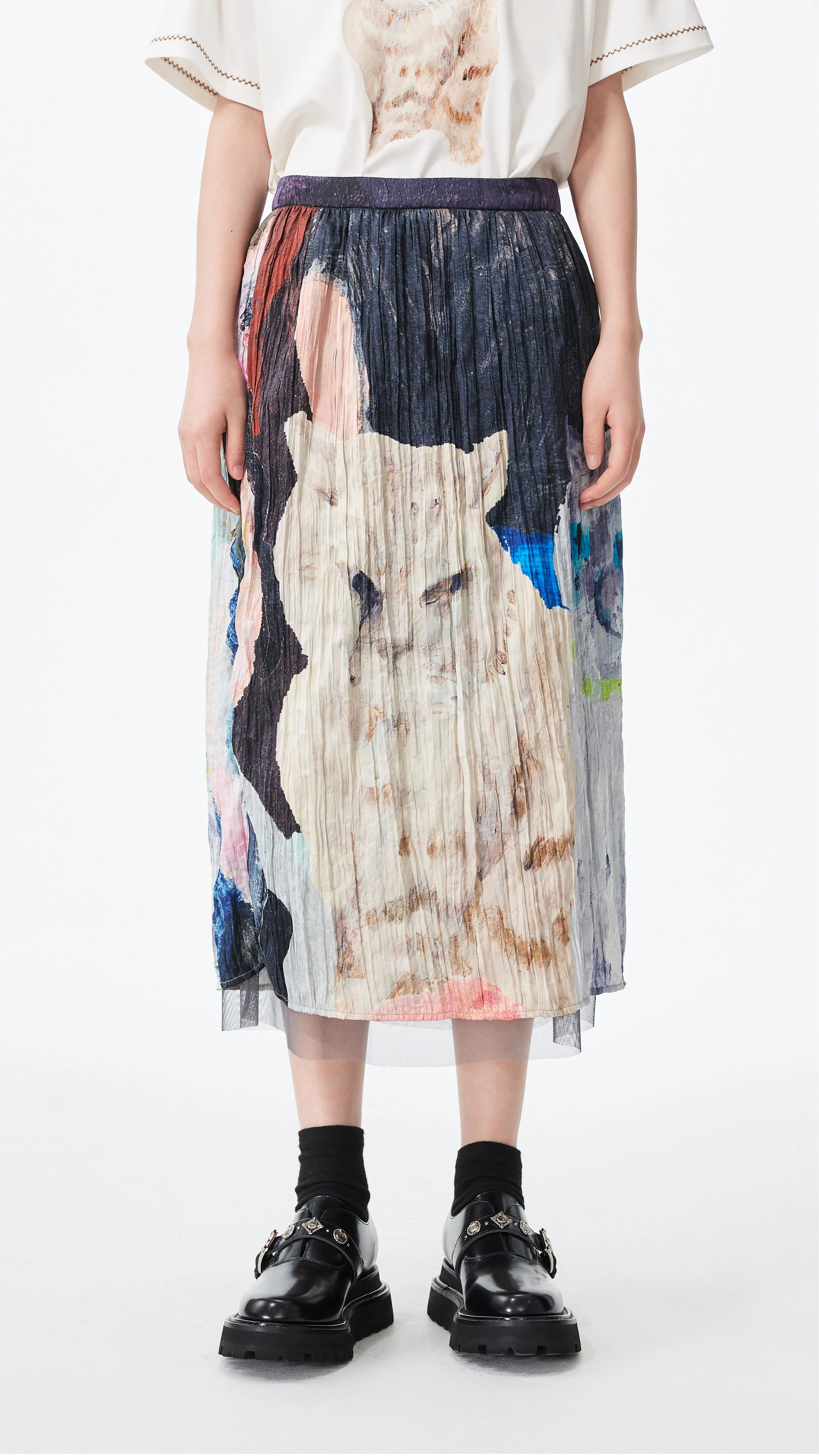 Crushed Mythical Animal Graphic Pencil Skirt - Hudung