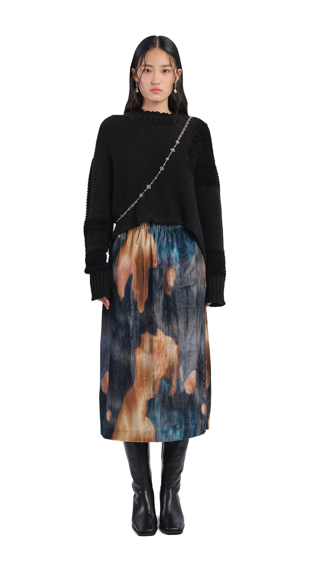 Knee-Length Panelled Leather Boots - Hudung