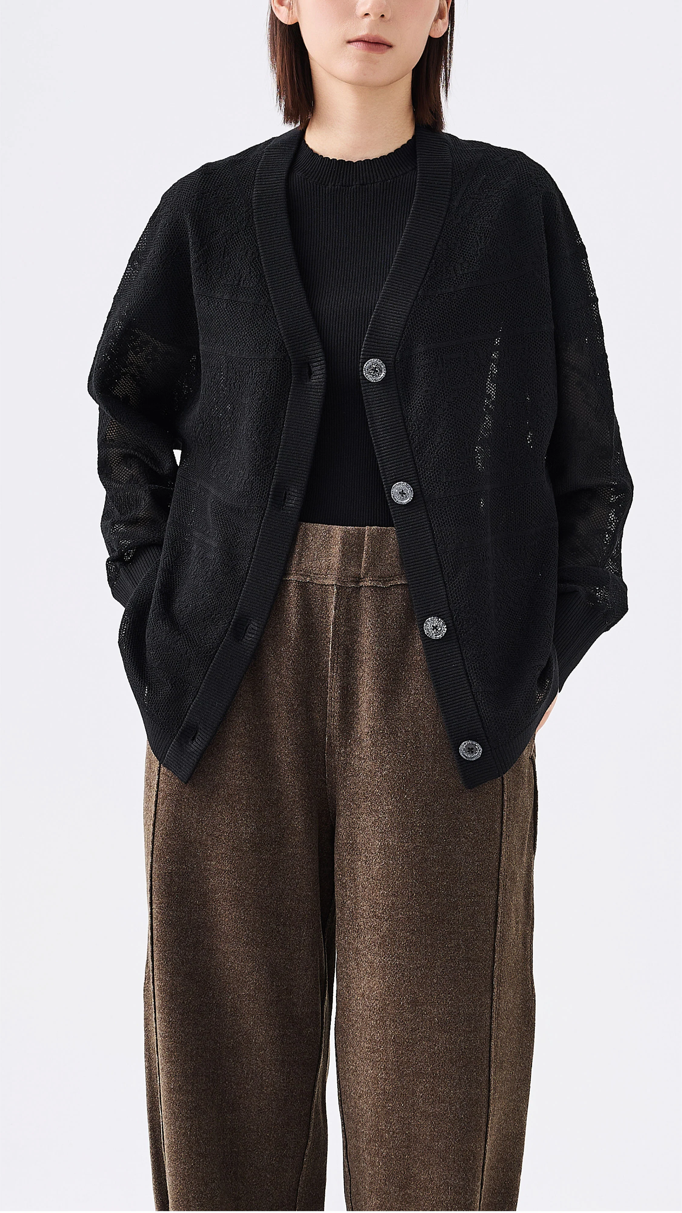 V-neck Cardigan - Hudung