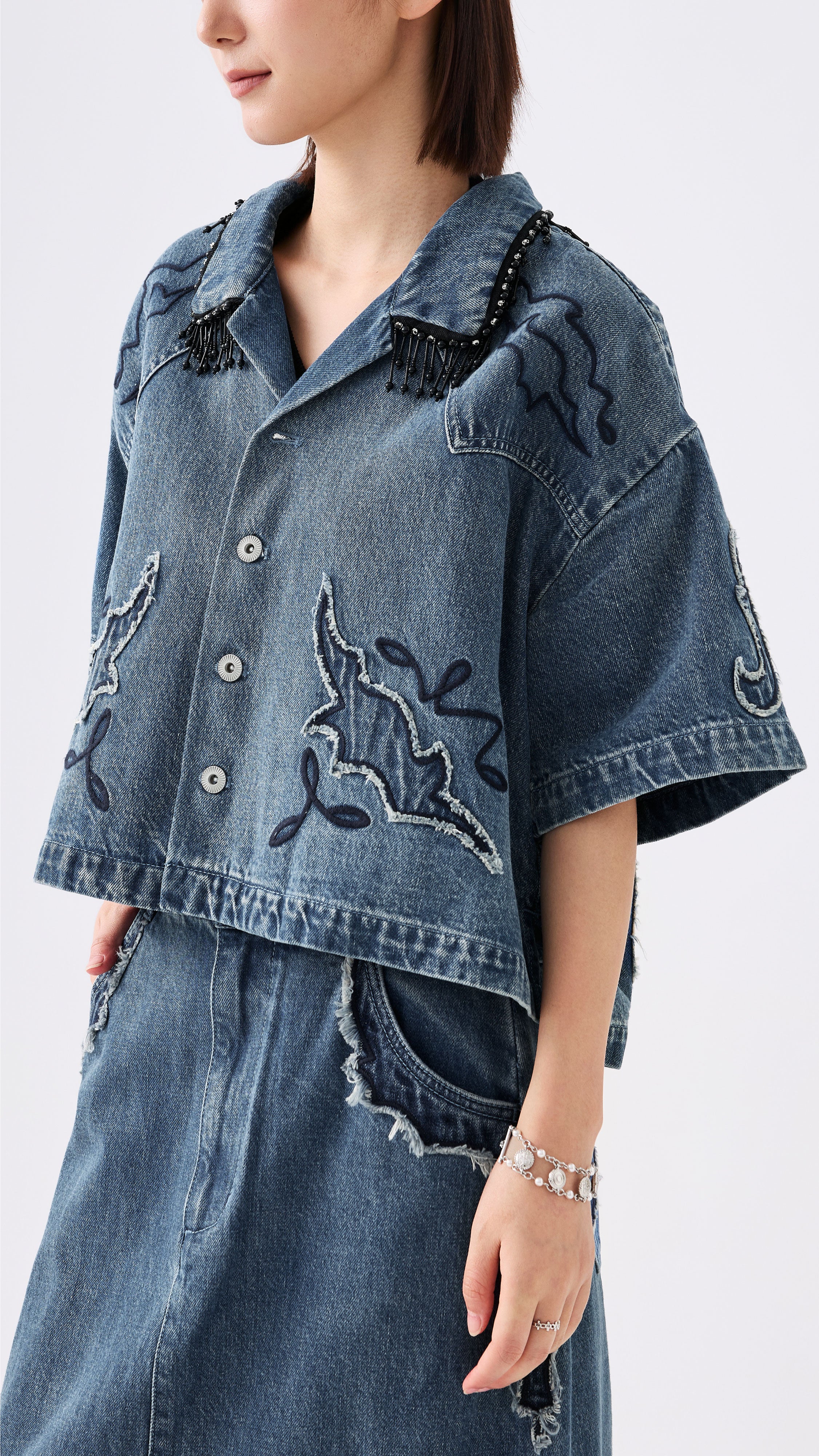 Western Patched Denim Shacket - Hudung