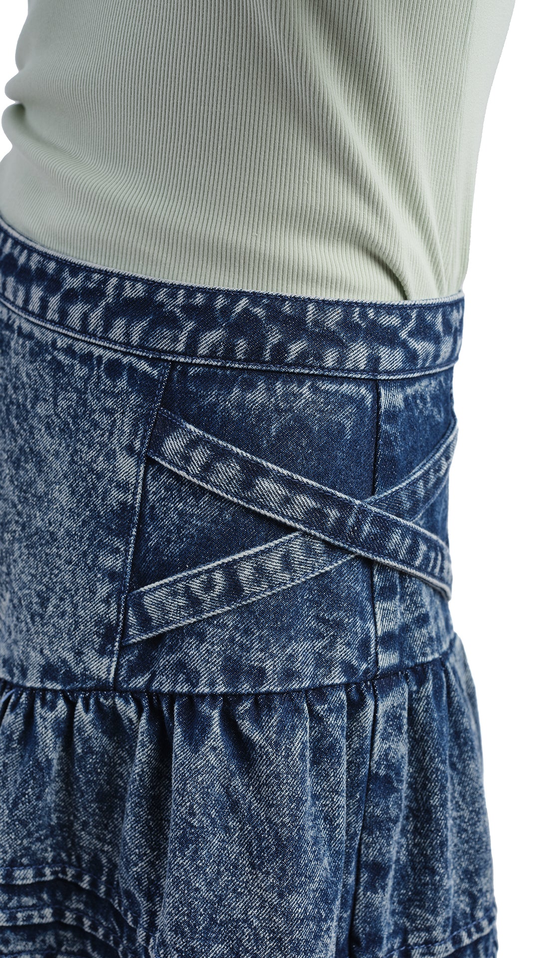 Stone-Washed Studded Denim Skirt - Hudung