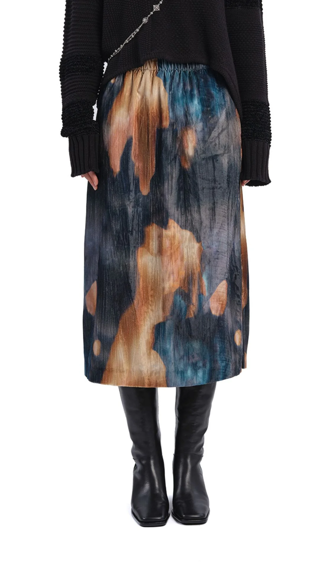 Watercolour Graphic Velour Printed Skirt - Hudung