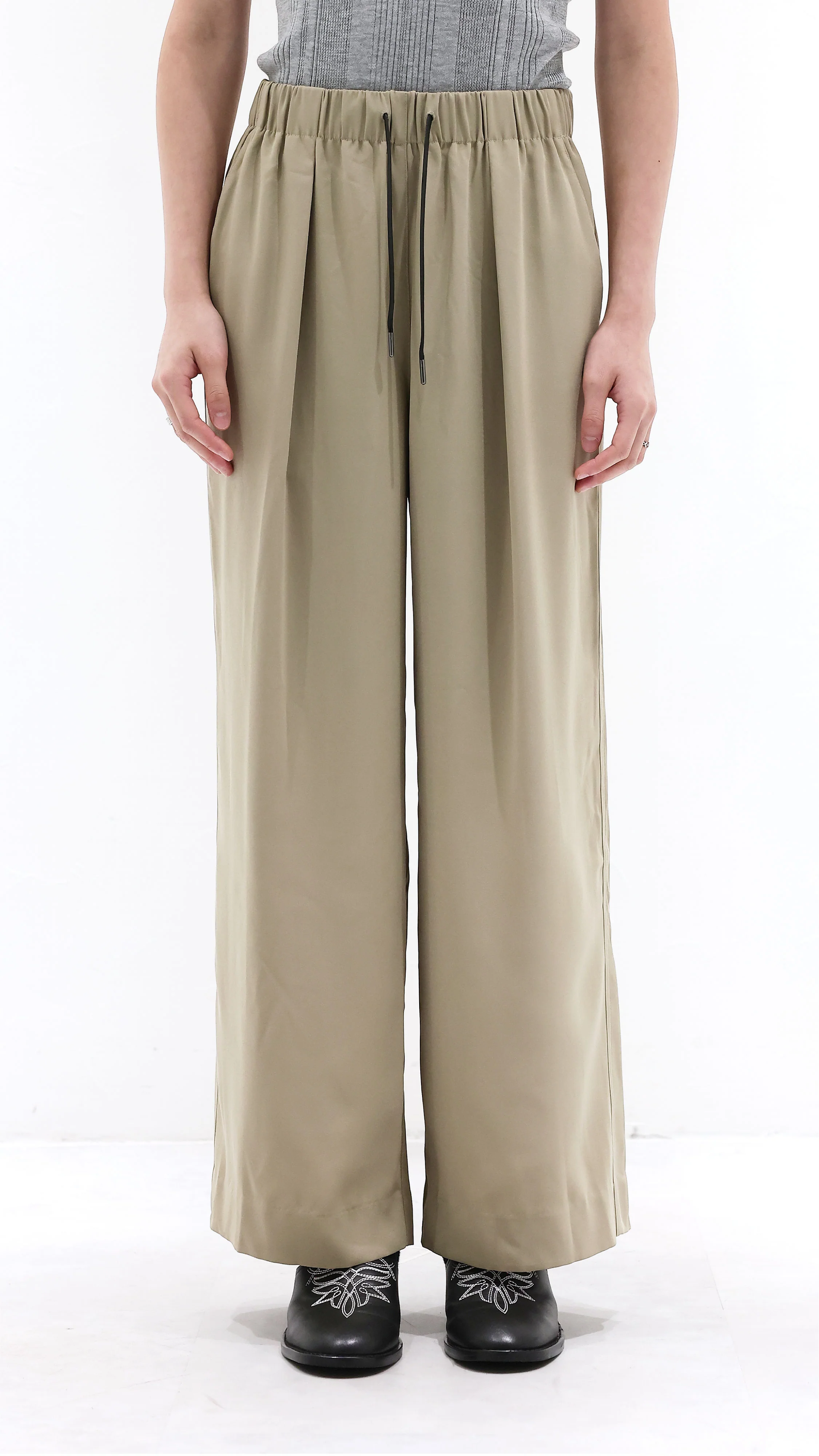 Wide-Leg Drawstring Pants - Hudung