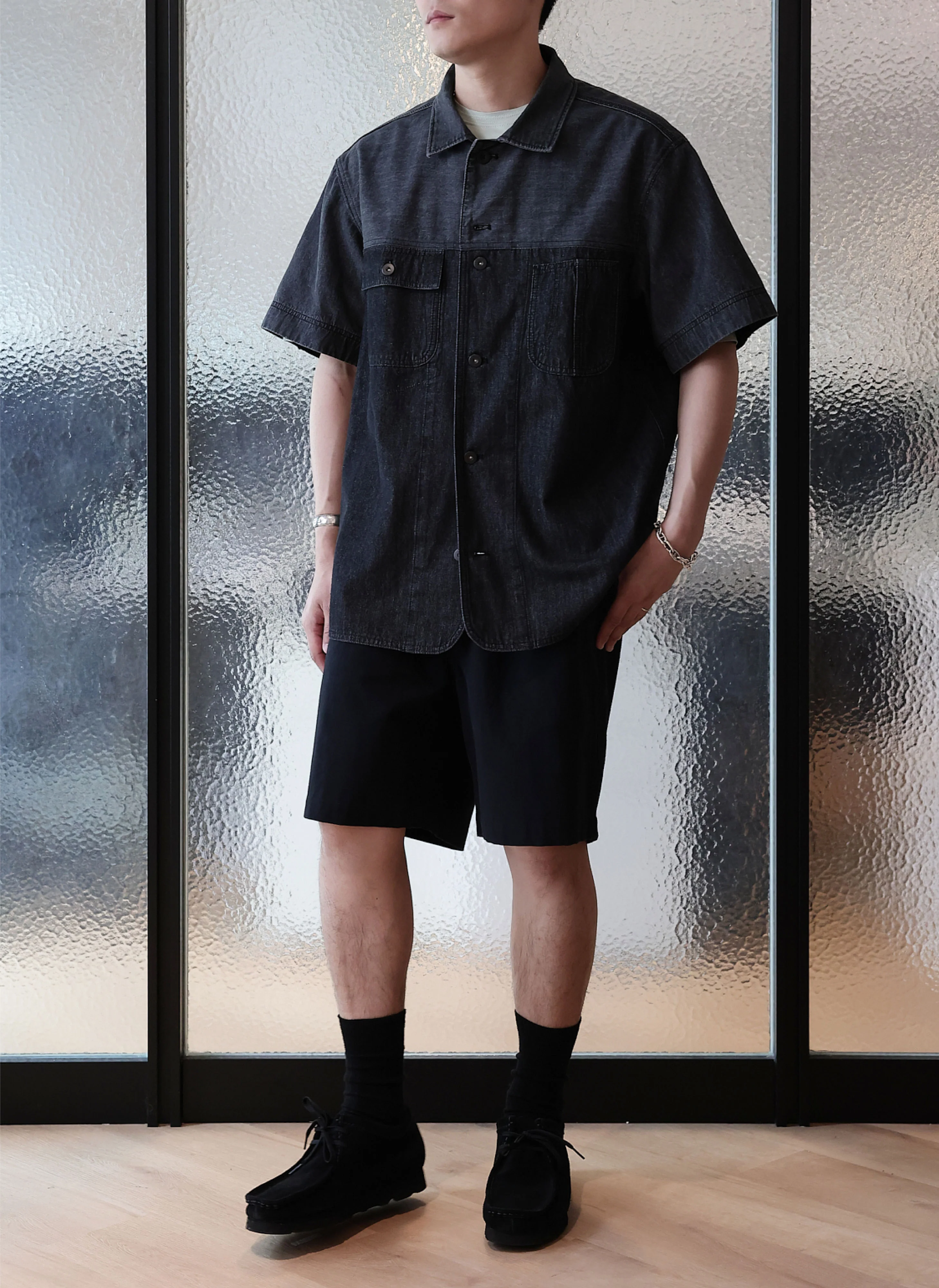 High Twist Salt Shrinking Cotton Twill Shorts - Hudung