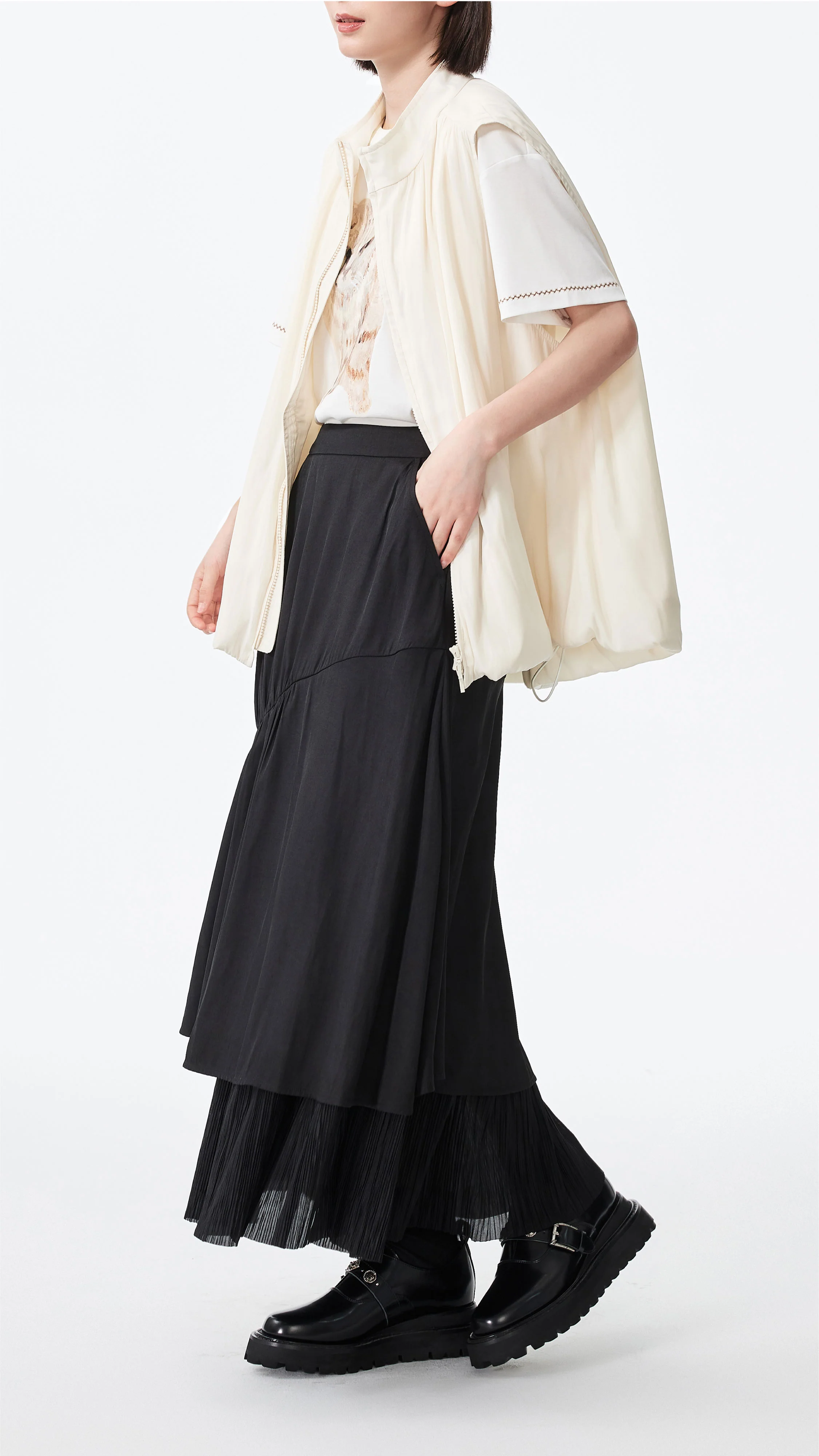 Pleated Patch Skirt - Hudung